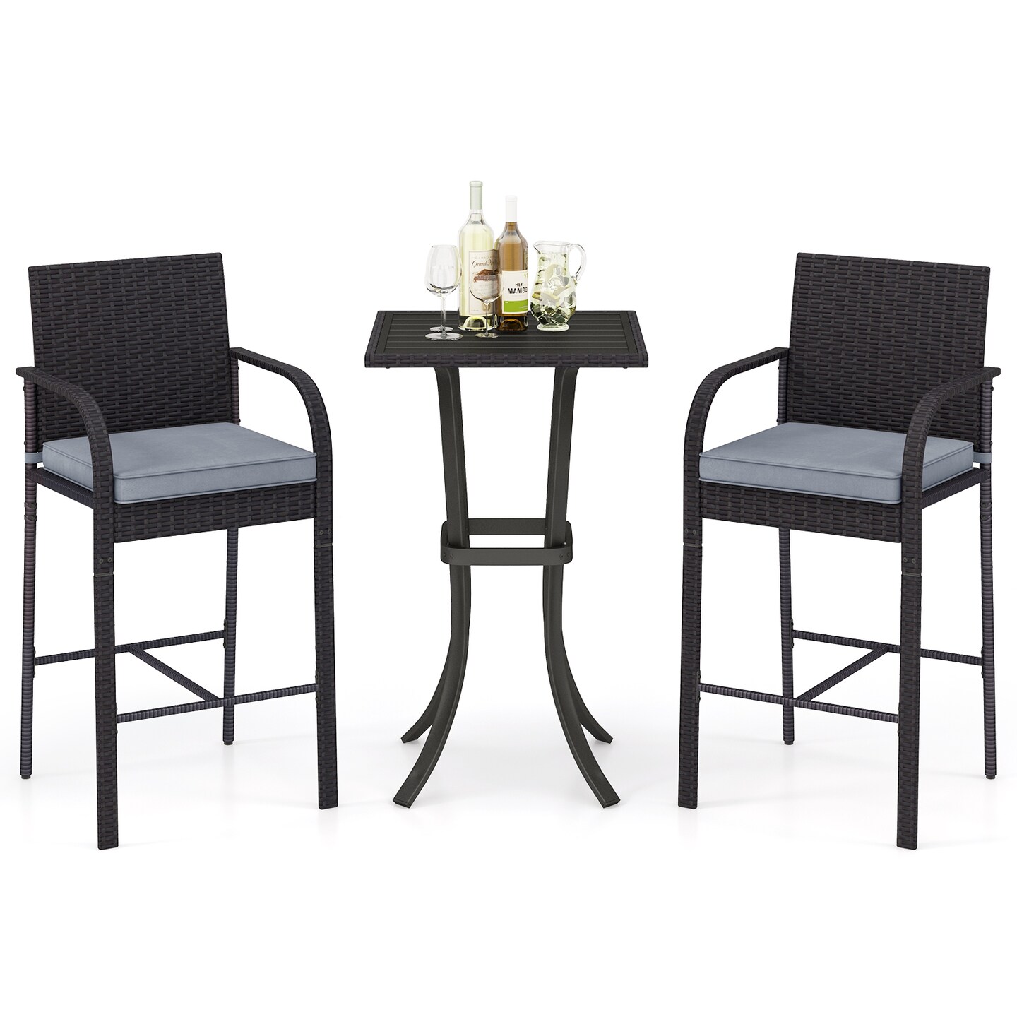 3-Piece Patio Bar Height Chairs and Square Table Set Perfect for Any Outdoor Setting