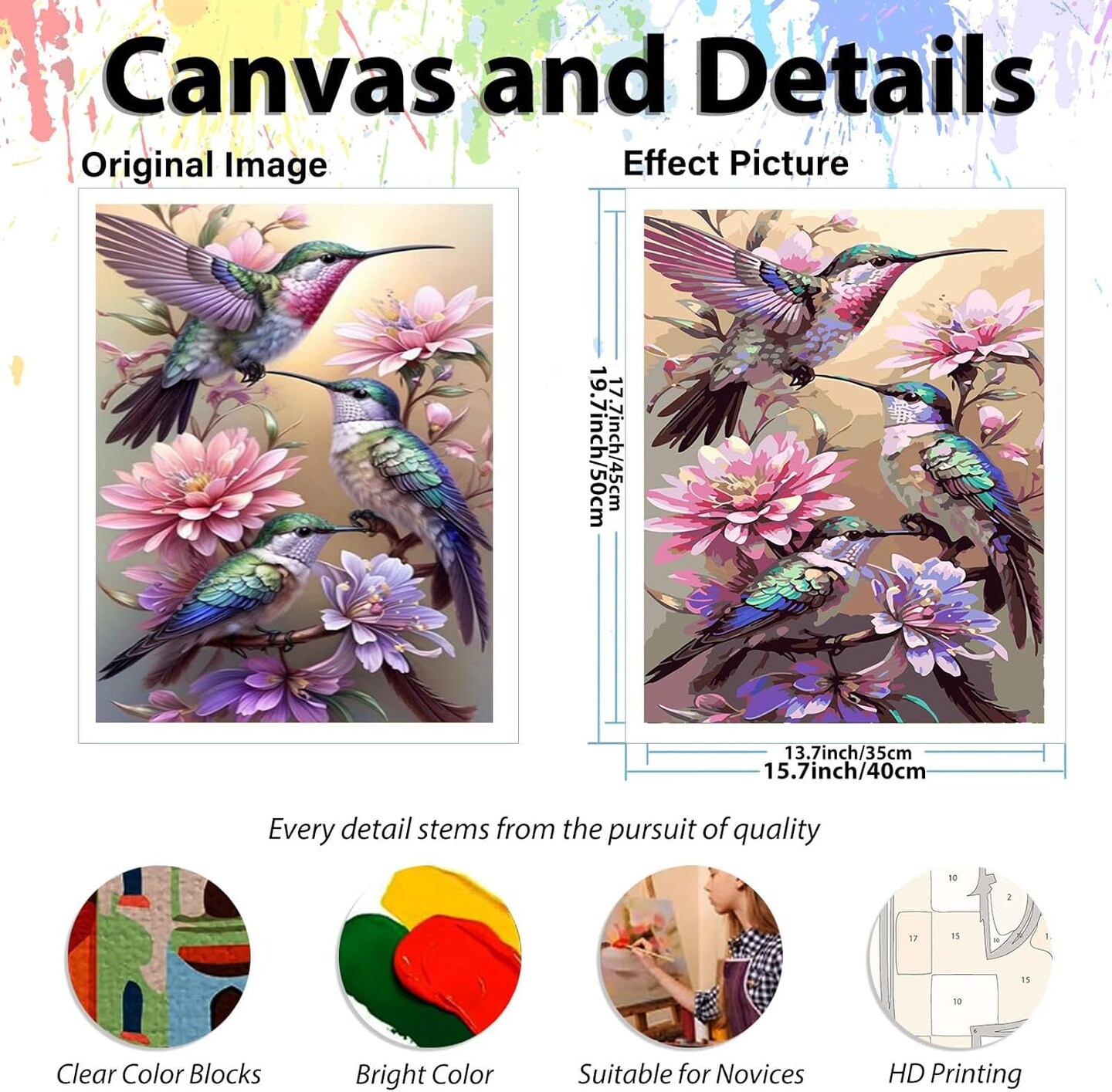 Hummingbird Paint by Numbers Kit for Adults- Adult Paint by Number Kits Bird, Hummingbirds DIY Acrylic Painting by Numbers for Home Decor (16x20in)