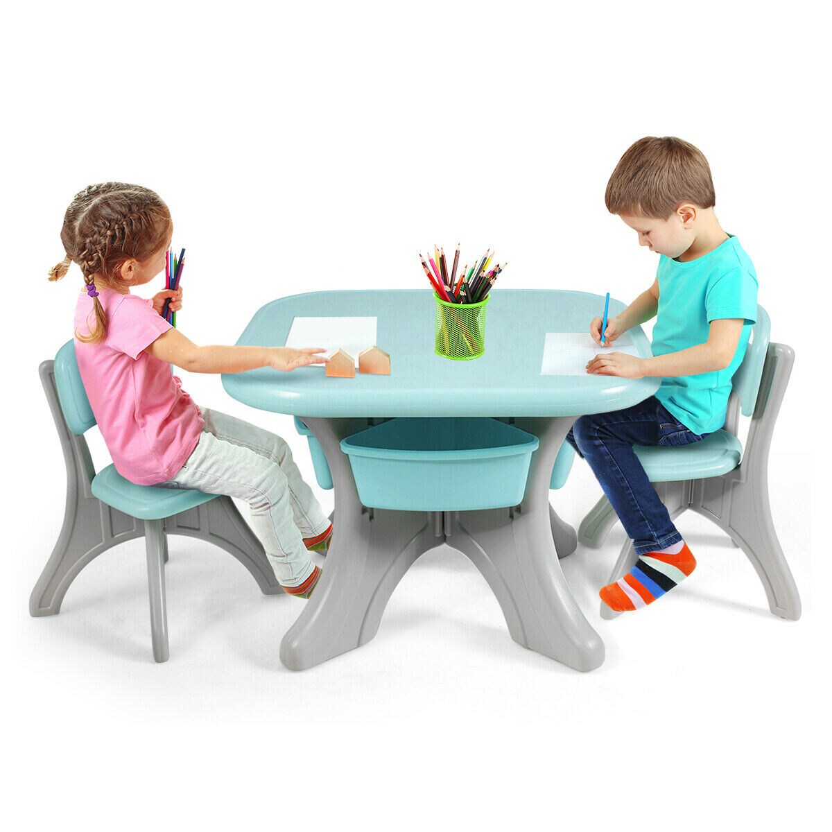 Kids Activity Table and Chair Set Play with Storage