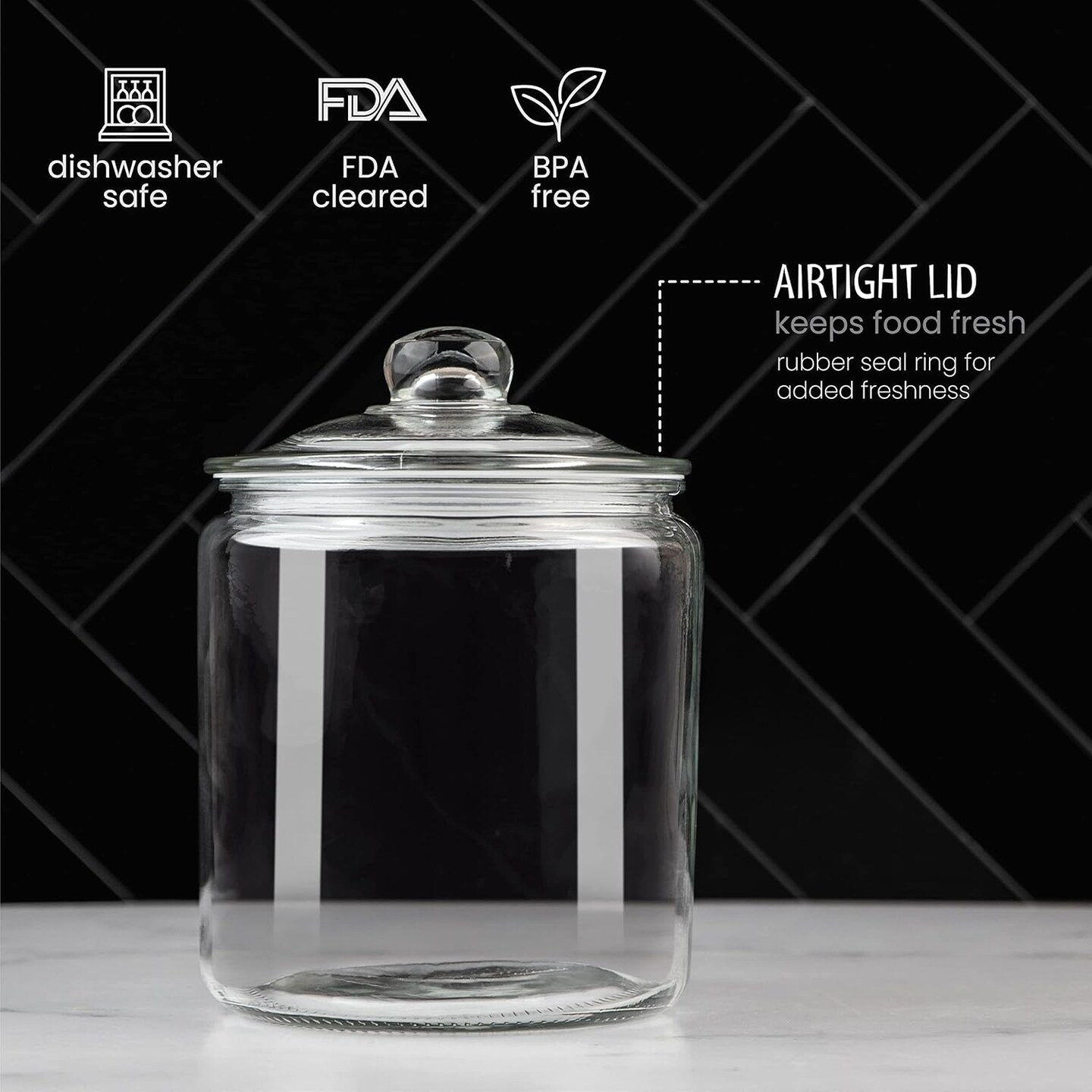 1 Gallon Glass Cookie Jar with Lid &#x2013; Airtight Glass Food Storage Container for Cookies, Candy, Flour, Dog Treats &#x26; More &#x2013; Clear Large Kitchen Jar for Pantry or Laundry Room &#x2013; Pack of 1