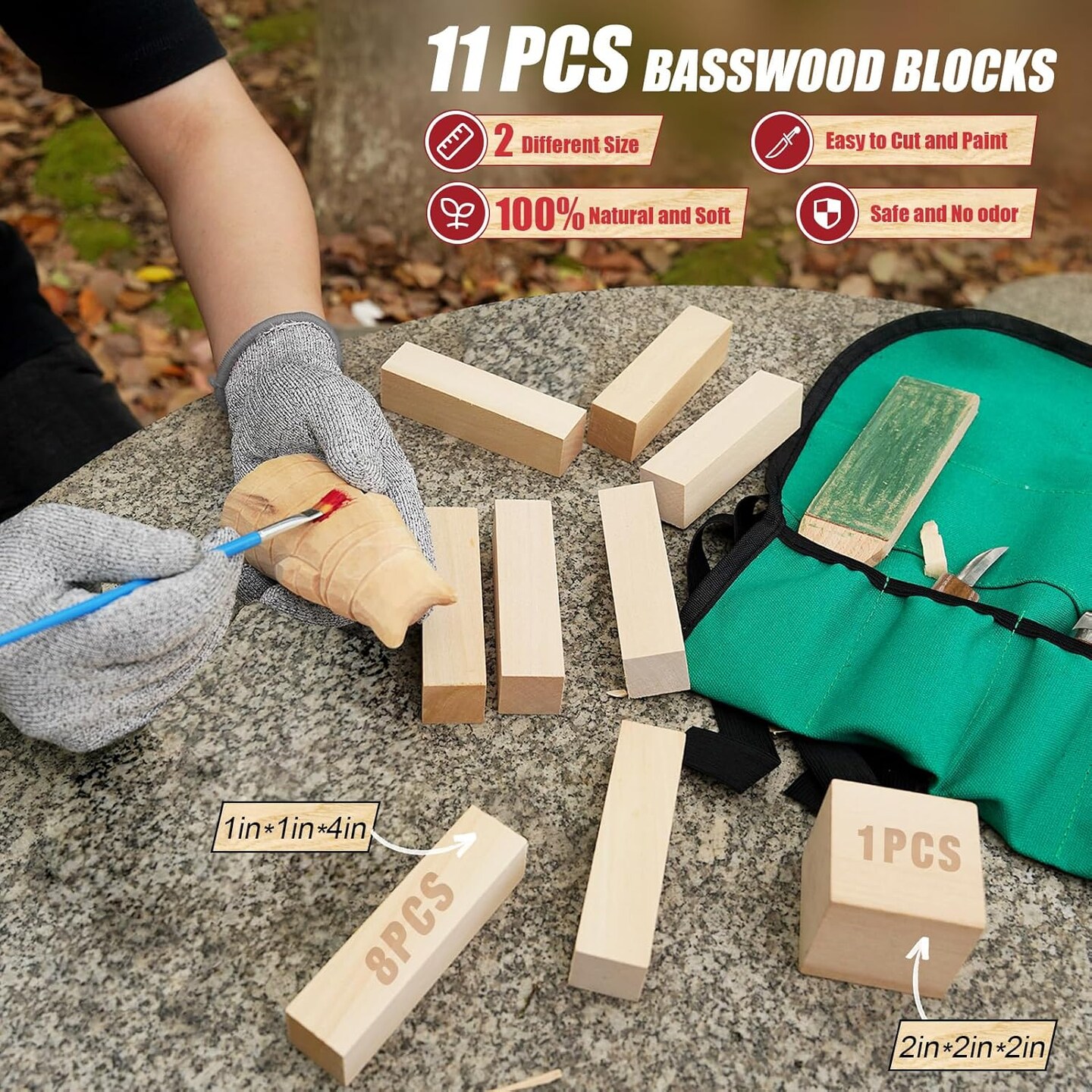 Wood Carving Kit, Whittling Kit for Beginners 17PCS Wood Carving Tools with 3PCS Whittling Knife 9PCS Basswood Blocks &#x26; Gloves &#x26; Strop Block &#x26; Polishing Compound Wood Carving Set Hobbies for Adults