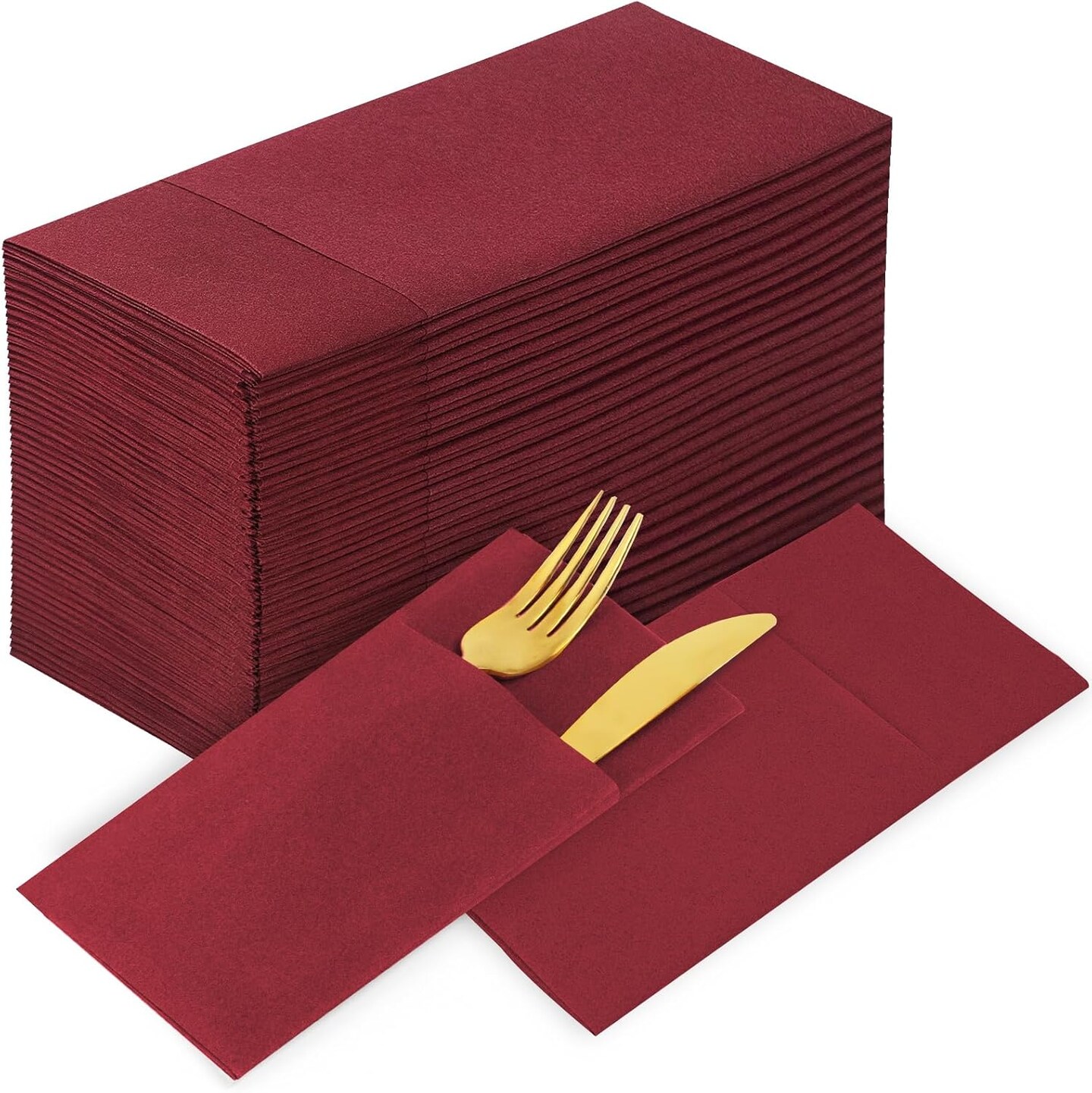 100-Pack Burgundy Disposable Dinner Napkins, 16.5×16.5 in, Cloth-Like with Pocket