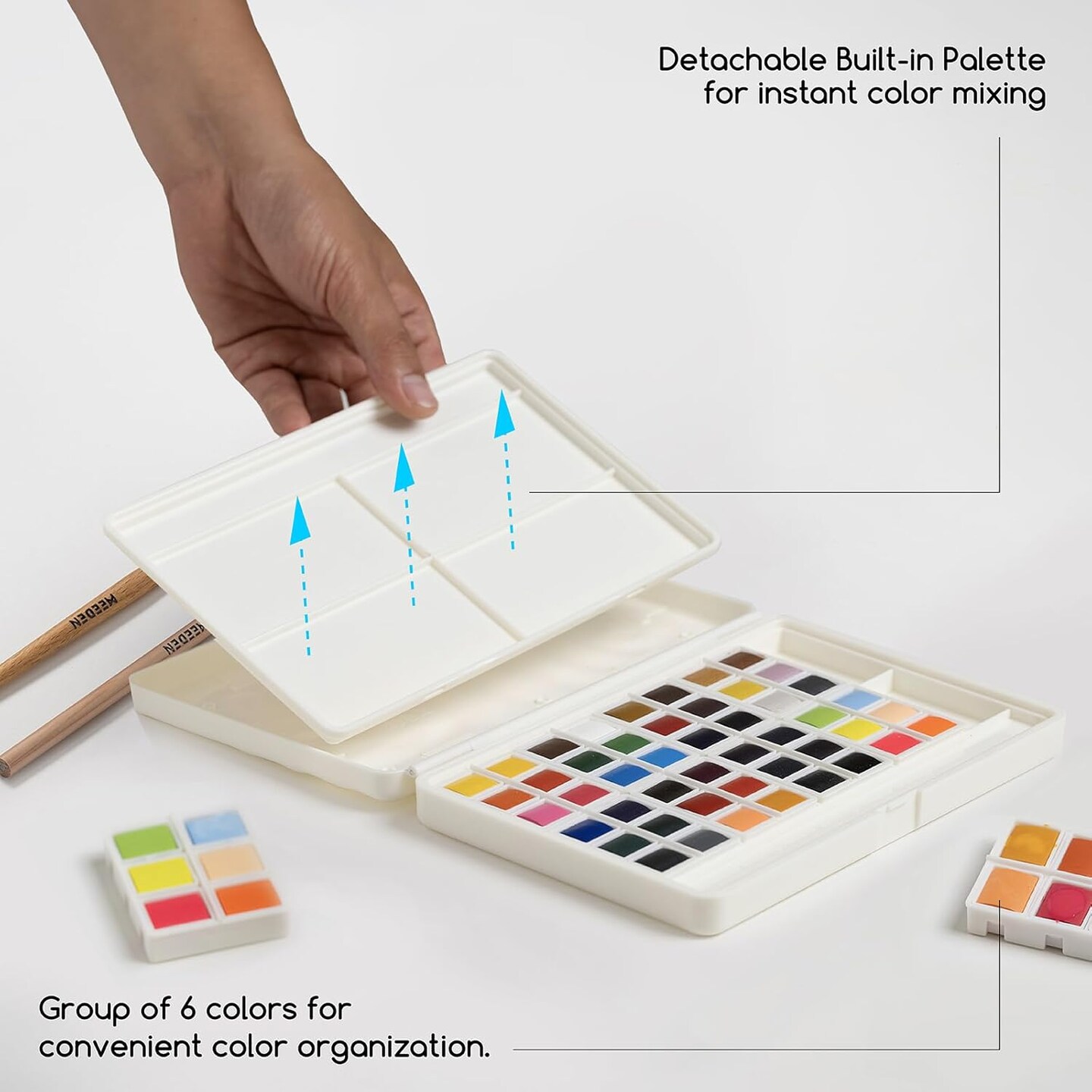 Watercolor Paint Set 48 Colors in Portable Box, Paint Kit with Brush, Palette, Art Supplies, Customizable Color Blocks, Bright Watercolors Travel Set for Adult Teens Beginner Amateur Artists