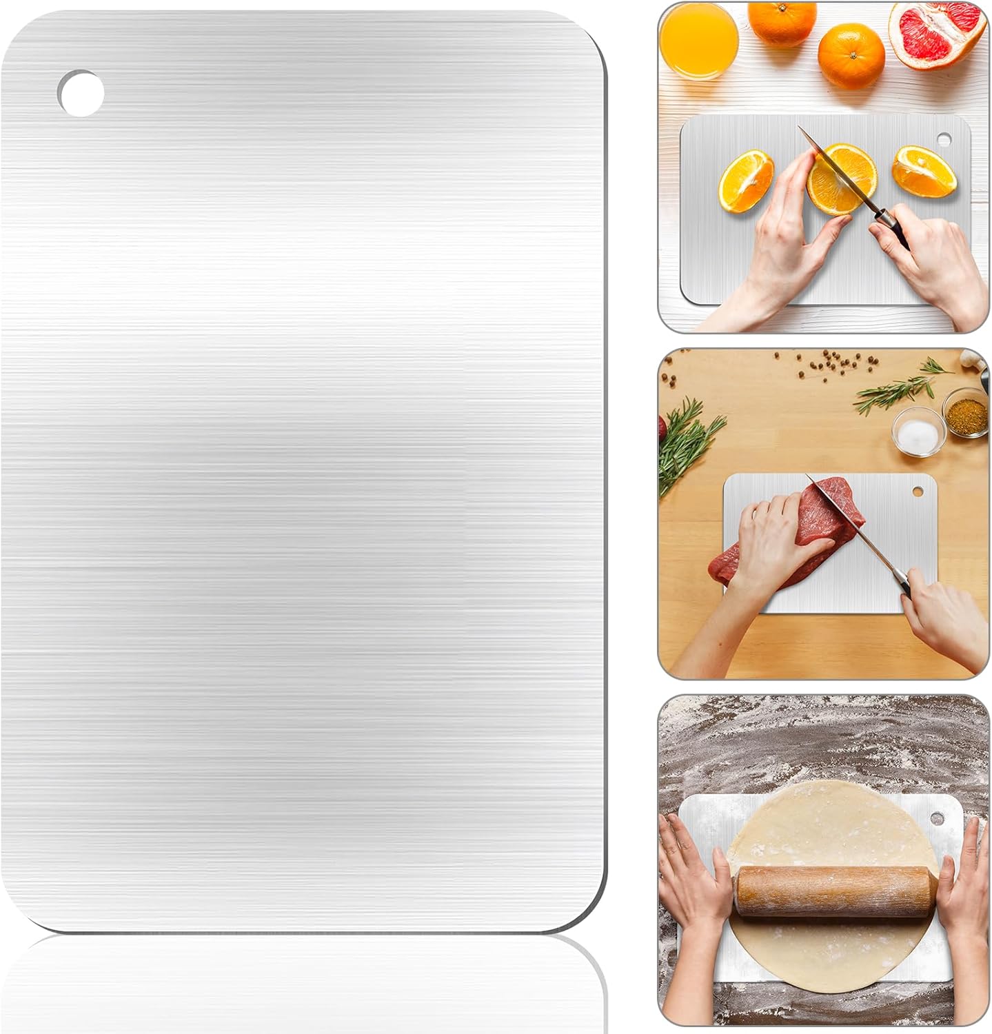 Titanium Cutting Boards, Stainless Steel Food Grade Cutting Boards, Titanium Cutting Boards for Kitchen, Stainless Non Stick Chopping Boards for Meat, Fruit, Vegetables, Dishwasher Safe (12 x 8 in)