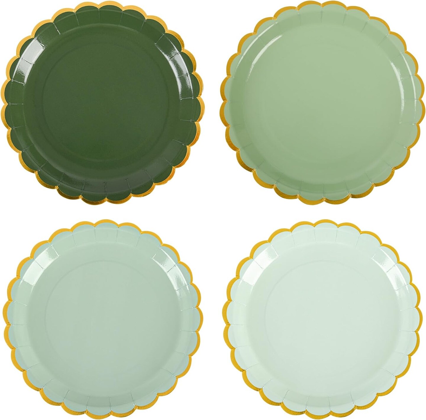 Summer Sage Green Scalloped Party Plates Gold Foil Border Paper Plates Disposable 9inch Gradient Green Serving Plates (24, Sage Green)