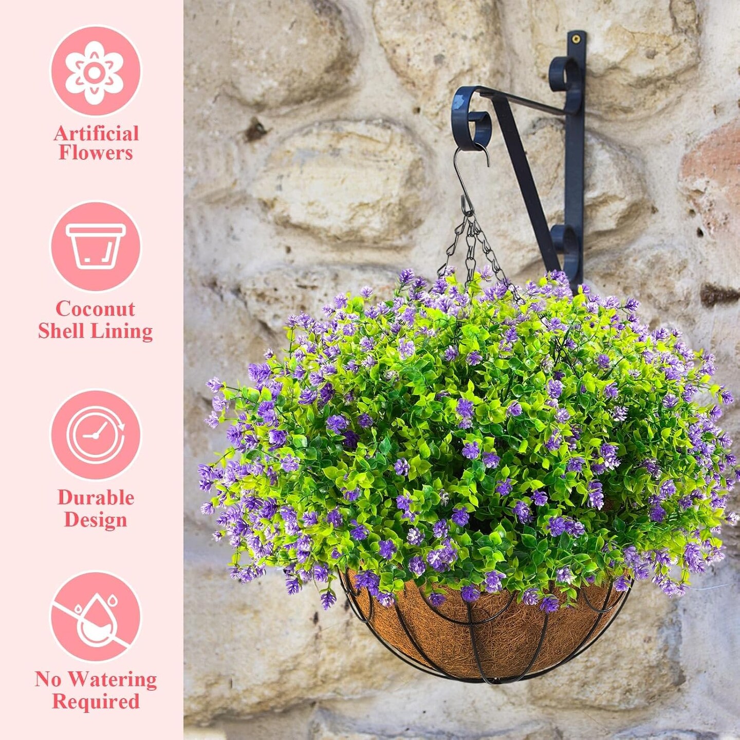4 Pack Artificial Hanging Flowers with Fake Basket Outdoors Flowers