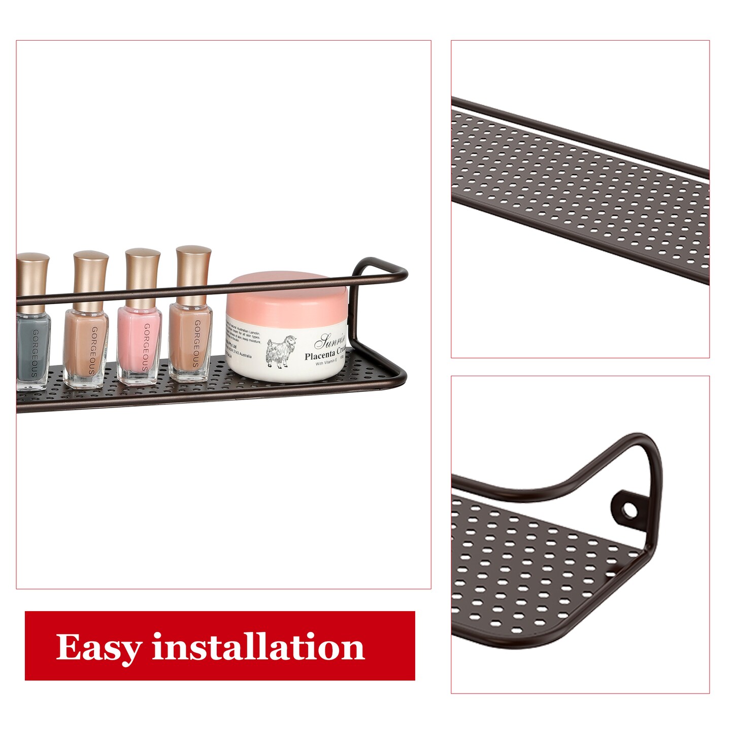 2-Pack Large Wall-Mounted Spice Rack &#x2013; Wide Brown Steel Organizer with Guard Rail for Kitchen, Bathroom, or Countertop Storage