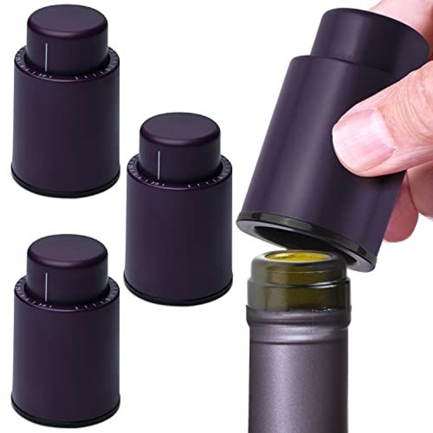 Vacuum Wine Stoppers - Leak-Proof Vacuum Pump Wine Preserver - Vacuum Wine Stopper - Resealable Wine Vacuum Stopper - Bottle Stoppers Vacuum for Freshness - Plastic Vacuum Wine Cork - 4 Pack [Purple]