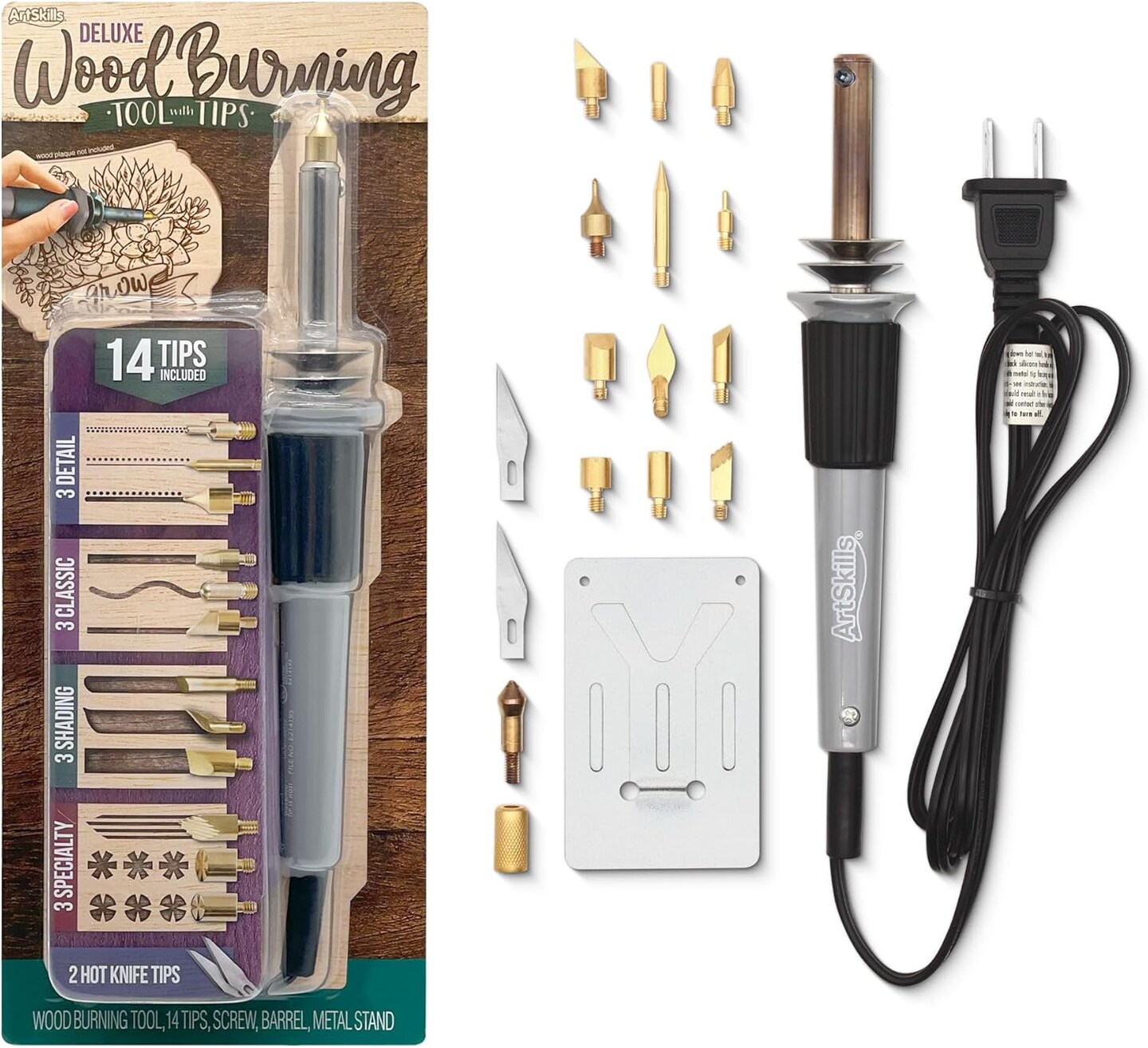 Wood Burning Tool, Wood Burning Kit with Pen, 14 Tool Tips &#x26; 2 Hot Knife Tips