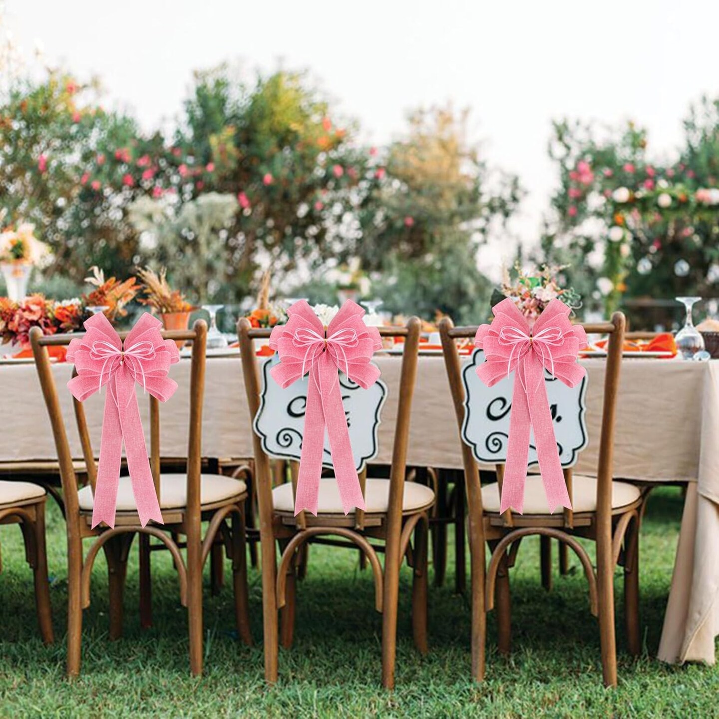 2PCS Large Pink Burlap Wreath Bows – 12x20in with Glitter String for Home & Easter Decor