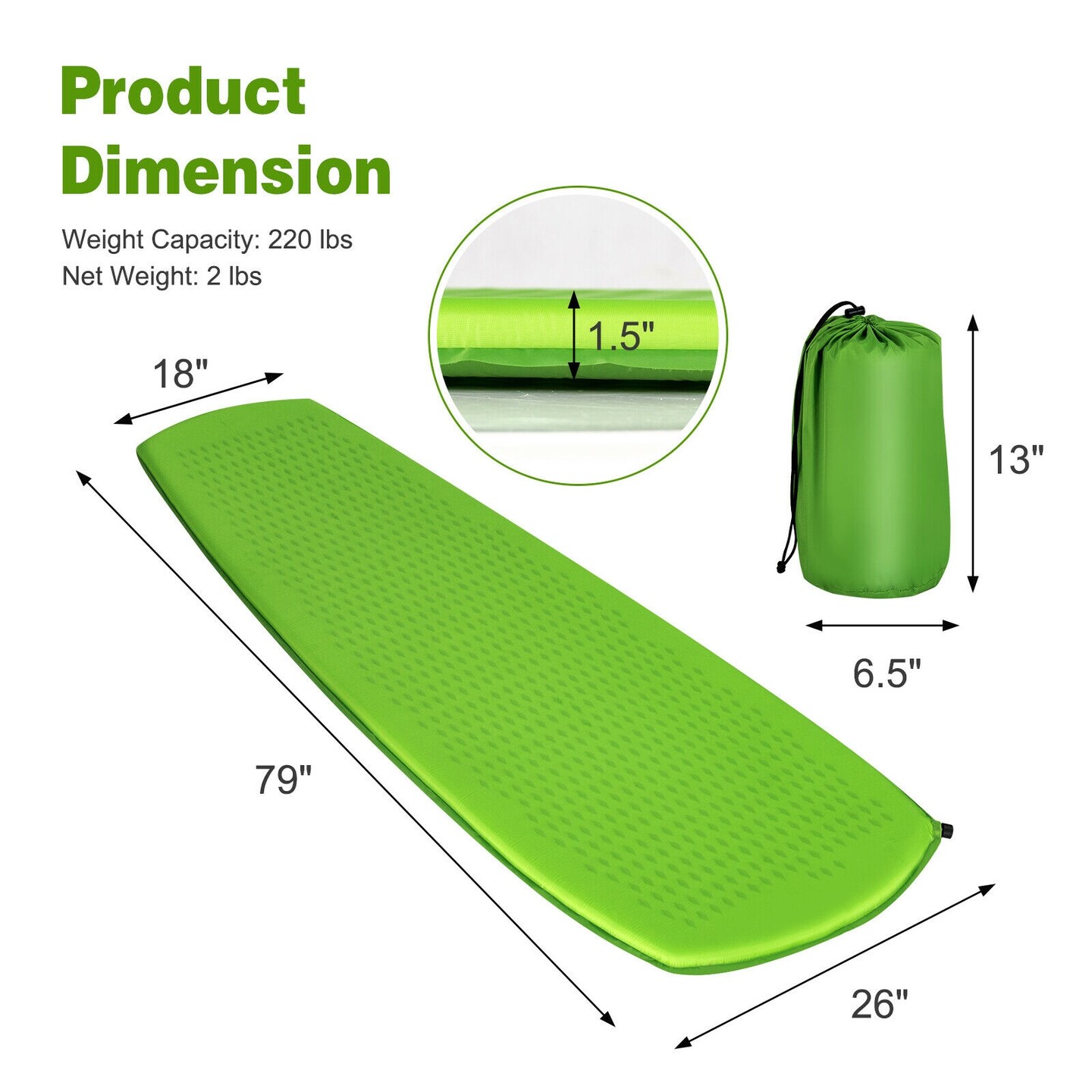 Self-Inflating Air Mattress Sleeping Pad with Sturdy Nylon, Portable Design