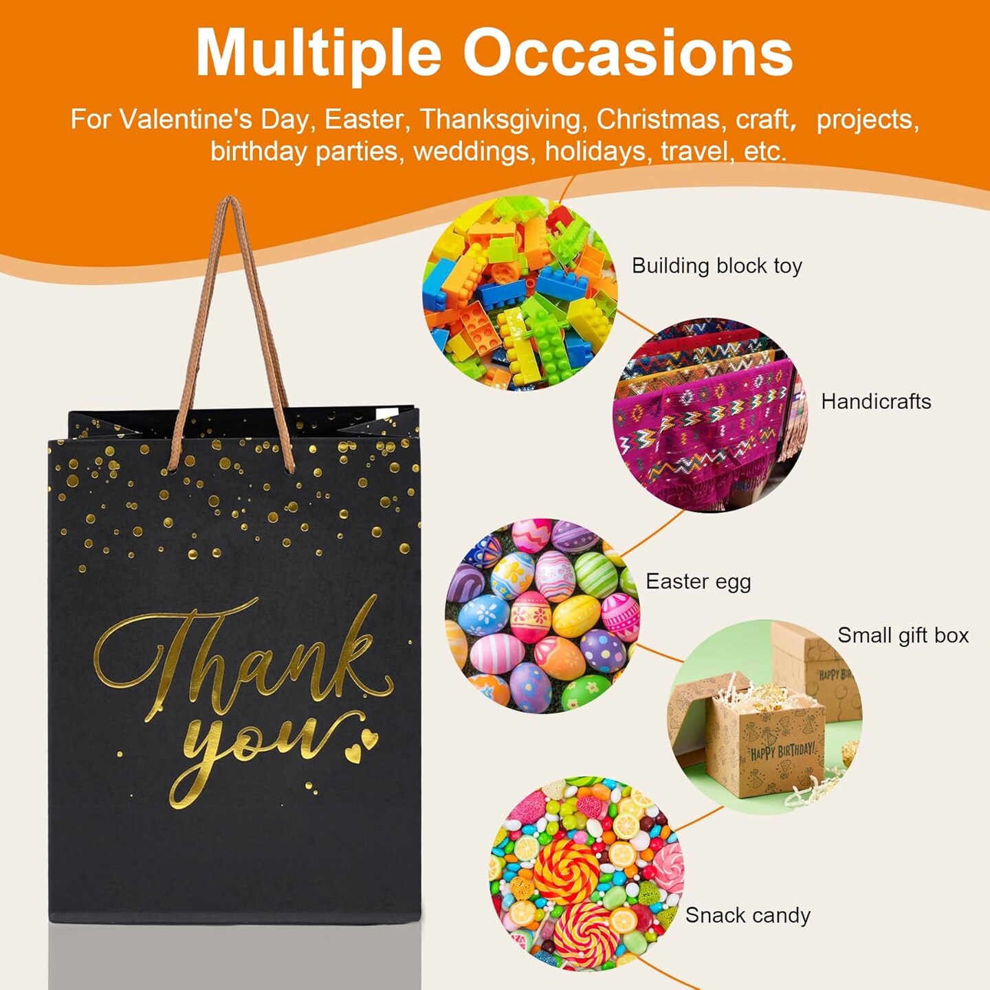 20 Pcs Black and Gold Gift Bags with Handles - Medium Size Thank You Bags Bulk for Weddings