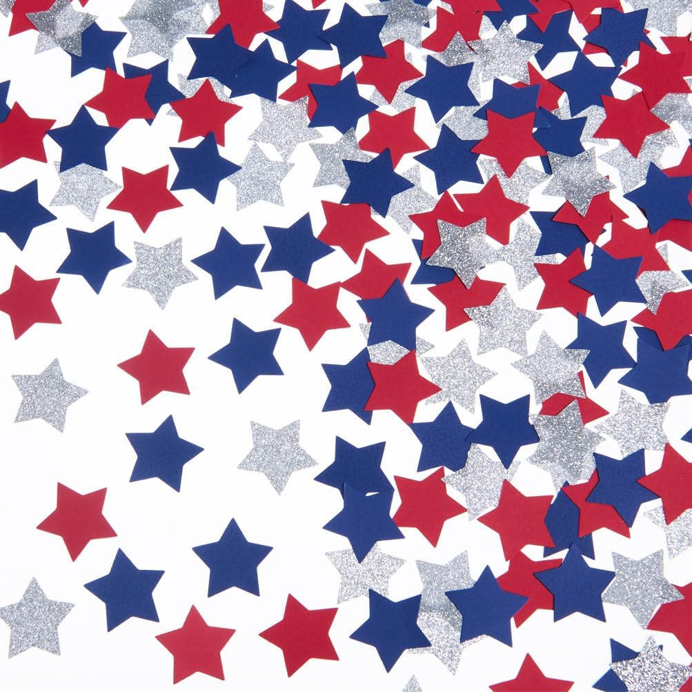 200PCS Silver, Blue & Red Star Confetti – Table Scatter for Patriotic & Party