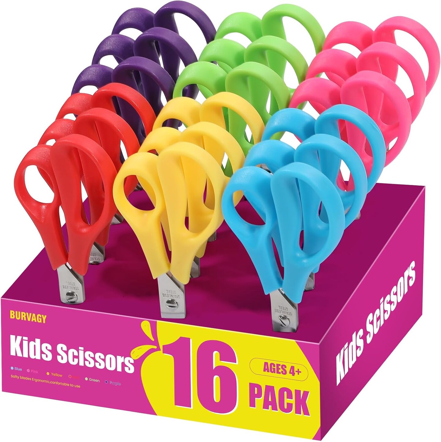 16-Pack 5.5" Safety Scissors – Blunt Tip Stainless Steel with Comfort Grip for Kids & School Crafts