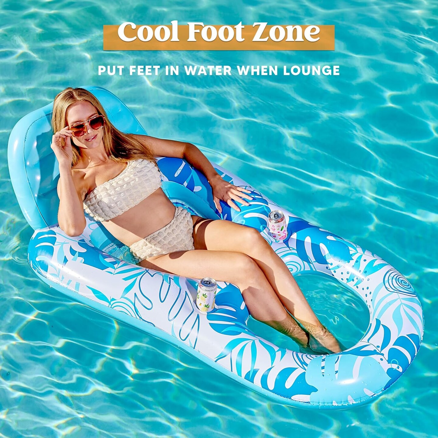 Inflatable Pool Floats Lounger Adult, Pool Float Lounge Raft Floaties Water Floating Recliner Chair with Cup Holders Foot Rest Swimming Floaty