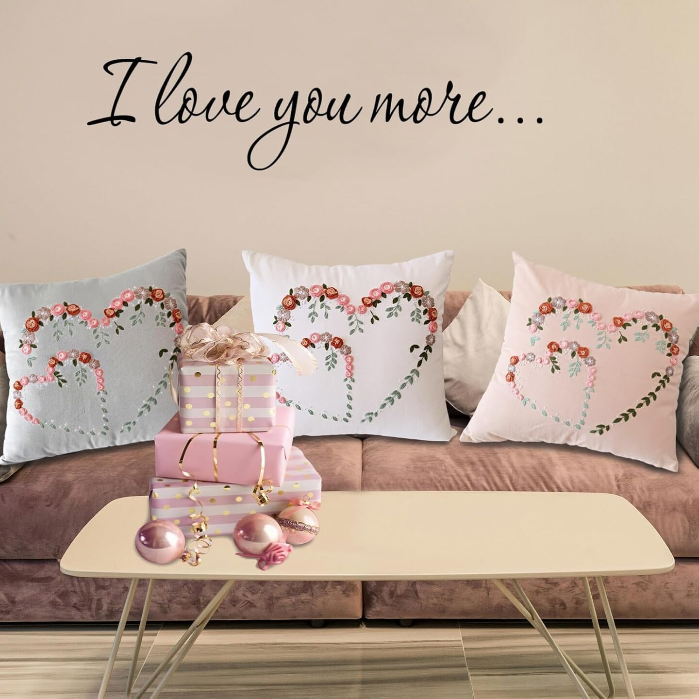 Crewel Pillow Case Embroidery Kit Heart Shaped Loving You Floral Stamped Pattern Kits