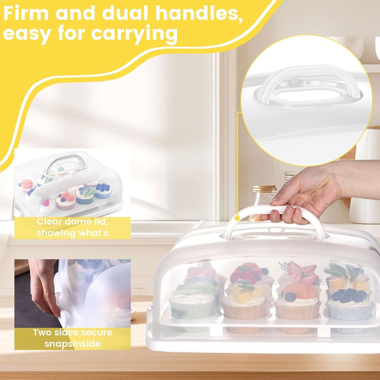 Cake Carrier with Lid, White Cake Holder Cupcake Container for 12 Cupcakes 2 in 1 Portable Dessert Container for Cake Pie Muffin Cobbler