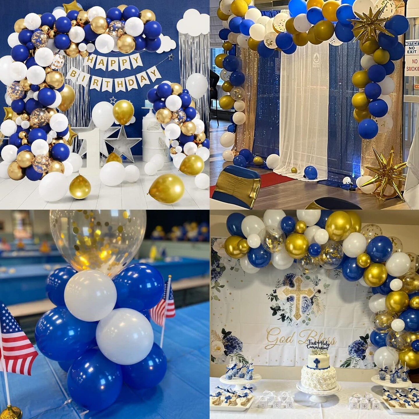 Balloons Royal Blue White Gold Balloons for Graduation Decorations Metallic Gold Confetti 12inch Dark Deep Blue White Latex Balloons Chrome Gold Balloons