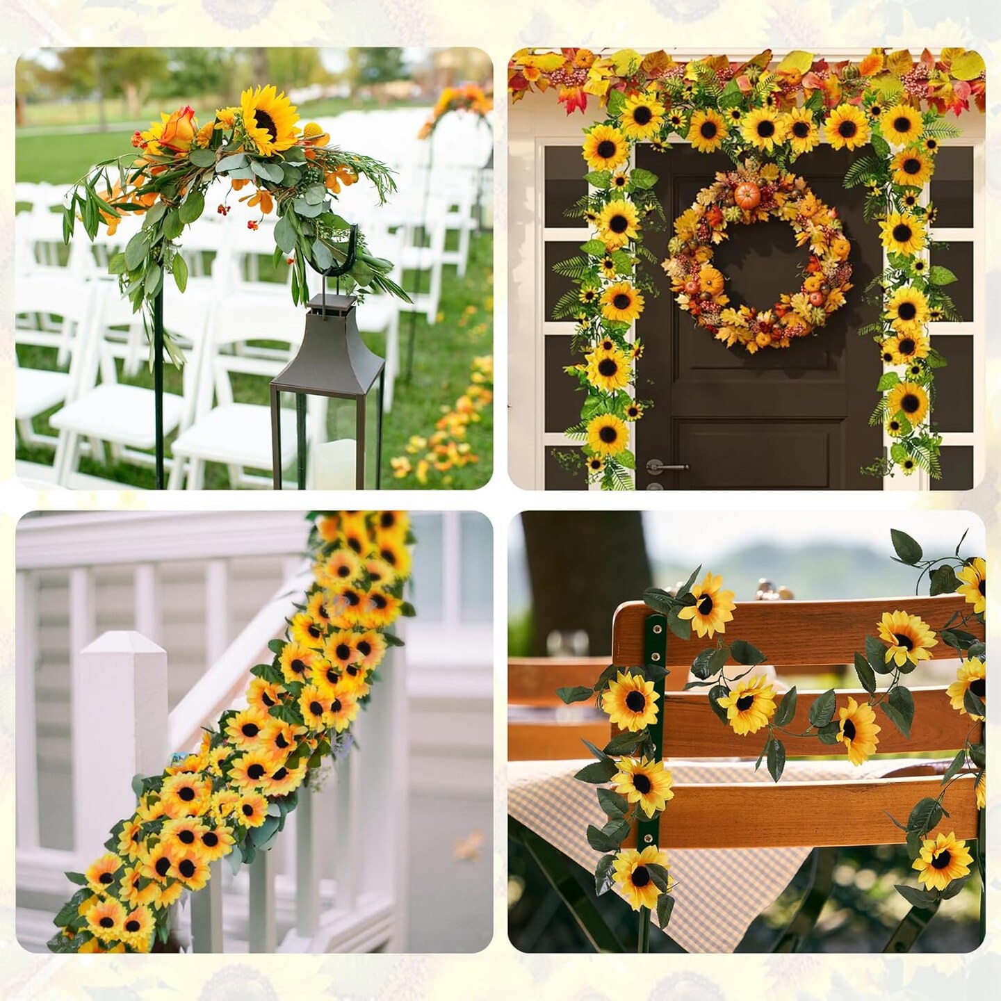 4-Pack Sunflower Garland – 7.5 ft Silk Artificial Sunflowers with Green Leaves, Hanging Vines for Fall, Birthday Backdrop, Outdoor and Wedding Decorations