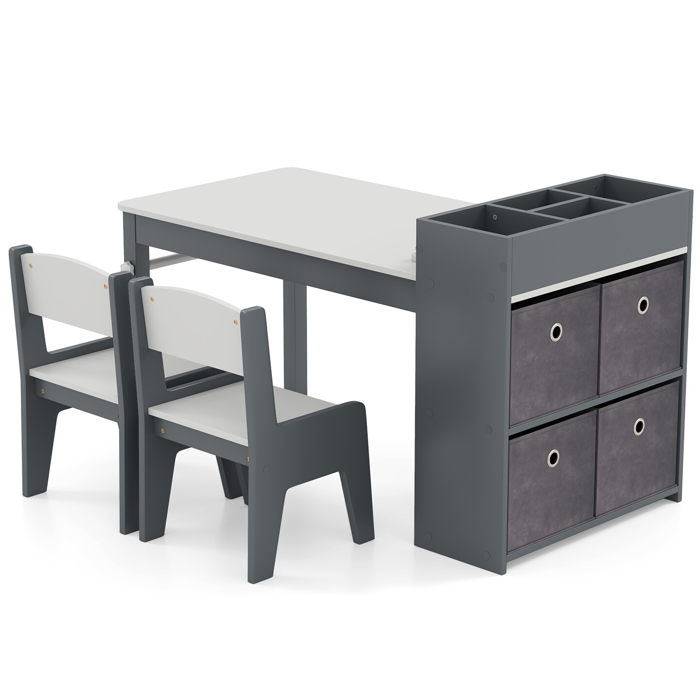 MDF and Metal Kids Art Table Set with Chairs, Storage and Paper Roll