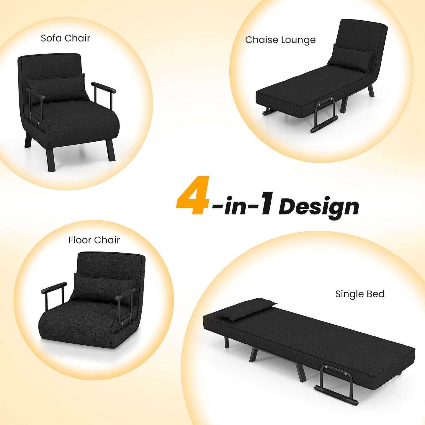 3-in-1 Versatile 6-Positon Adjustable Sleeper Bed with Padded Seat and Back
