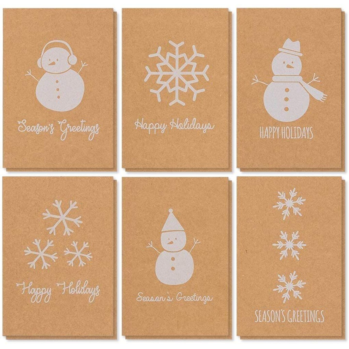 Best Paper Greetings 36 Pack Kraft Christmas Cards, Holiday Cards with Envelopes Bulk Box Set, 4x6 Merry Christmas Card for Winter Holiday Xmas Season, 6 White Festive Designs