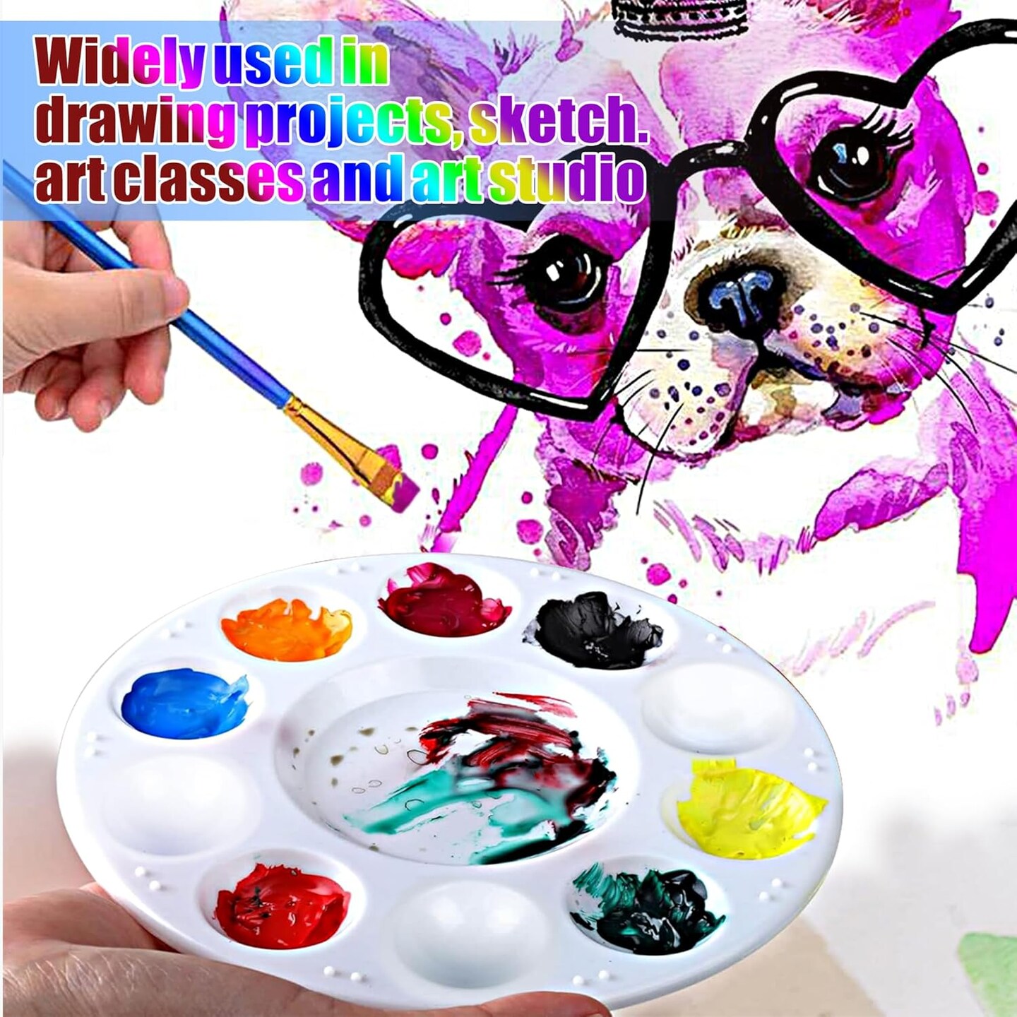 Art Paint Tray Palettes Plastic Pallets for Kids or Student to Craft DIY Painting or Birthday Painting Party White