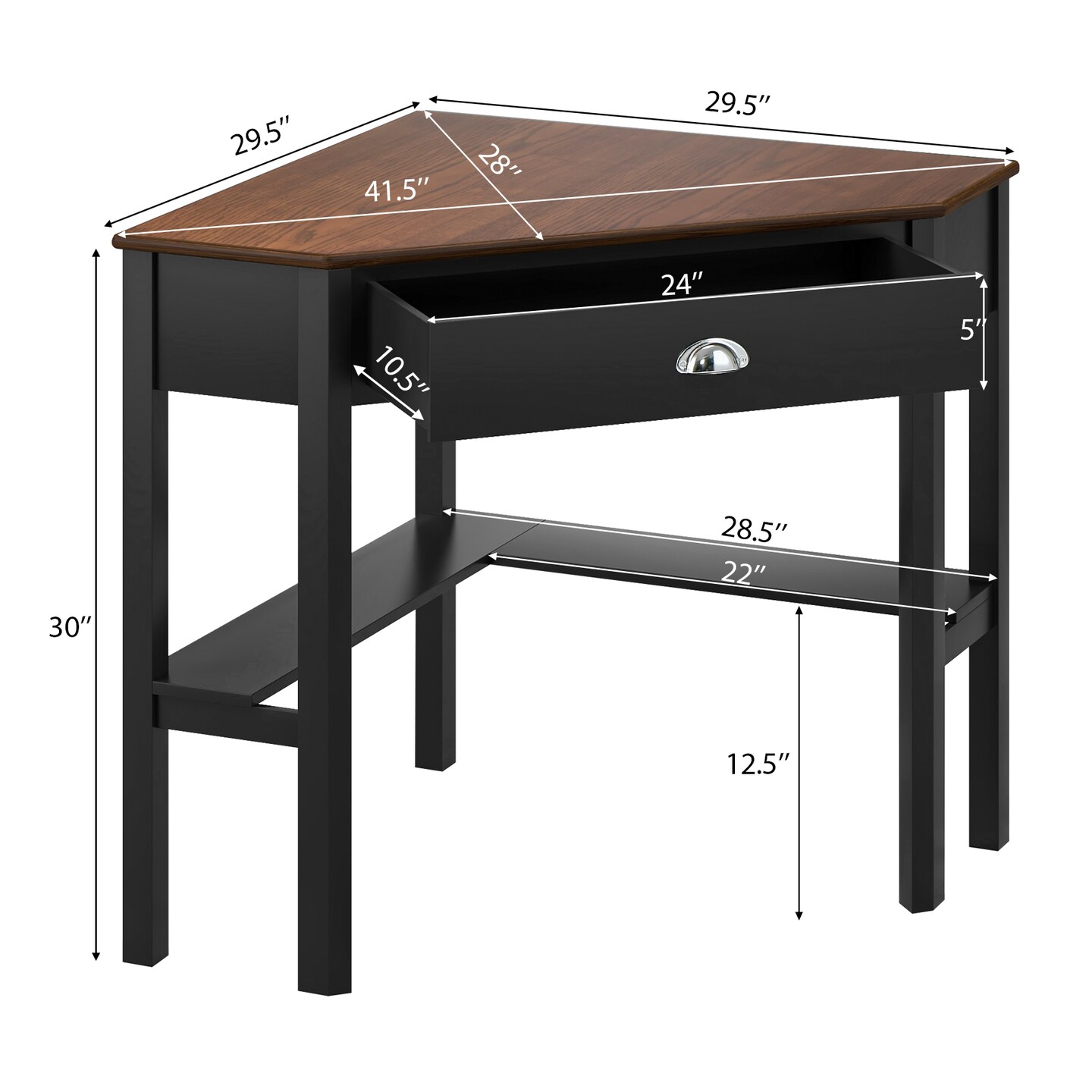 Wooden Corner Computer Desk with Big Storage Drawer and Two Open Shelves