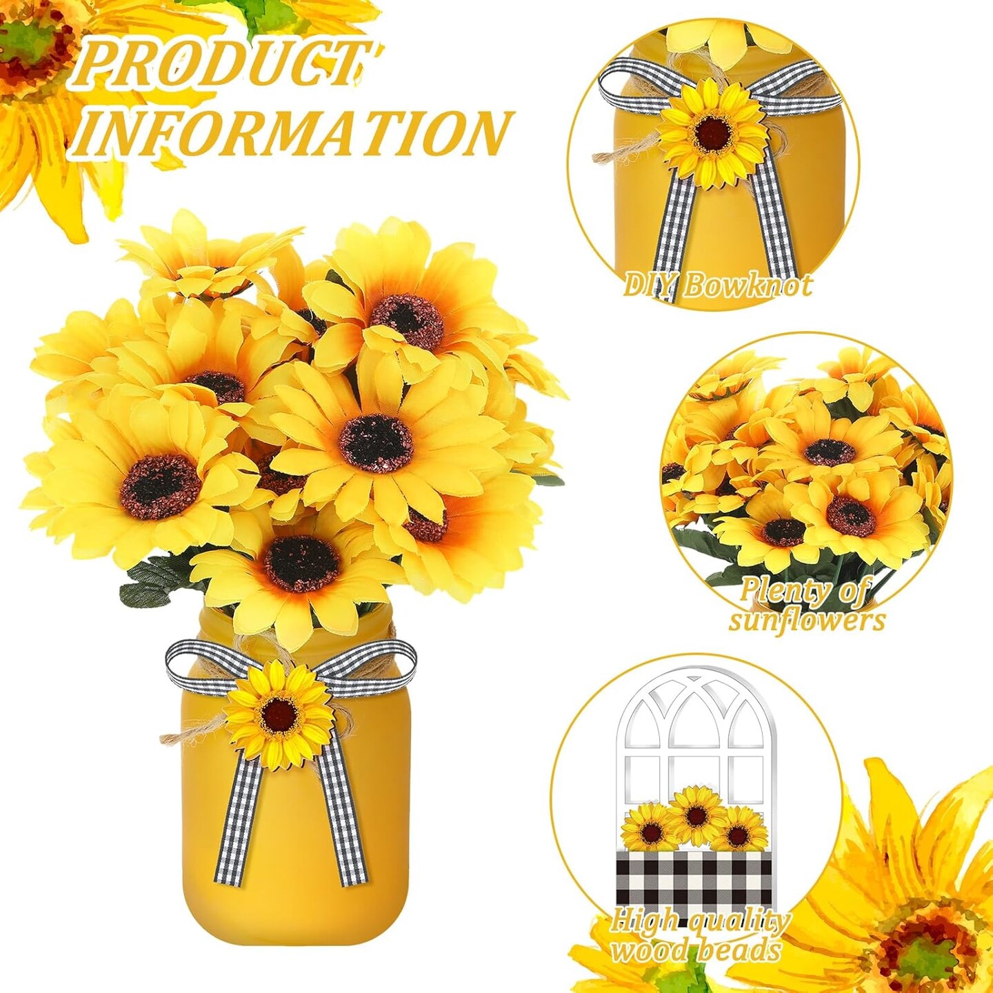 12PCS Sunflower Mason Jar Centerpieces – Rustic Summer Table & Wedding Decor