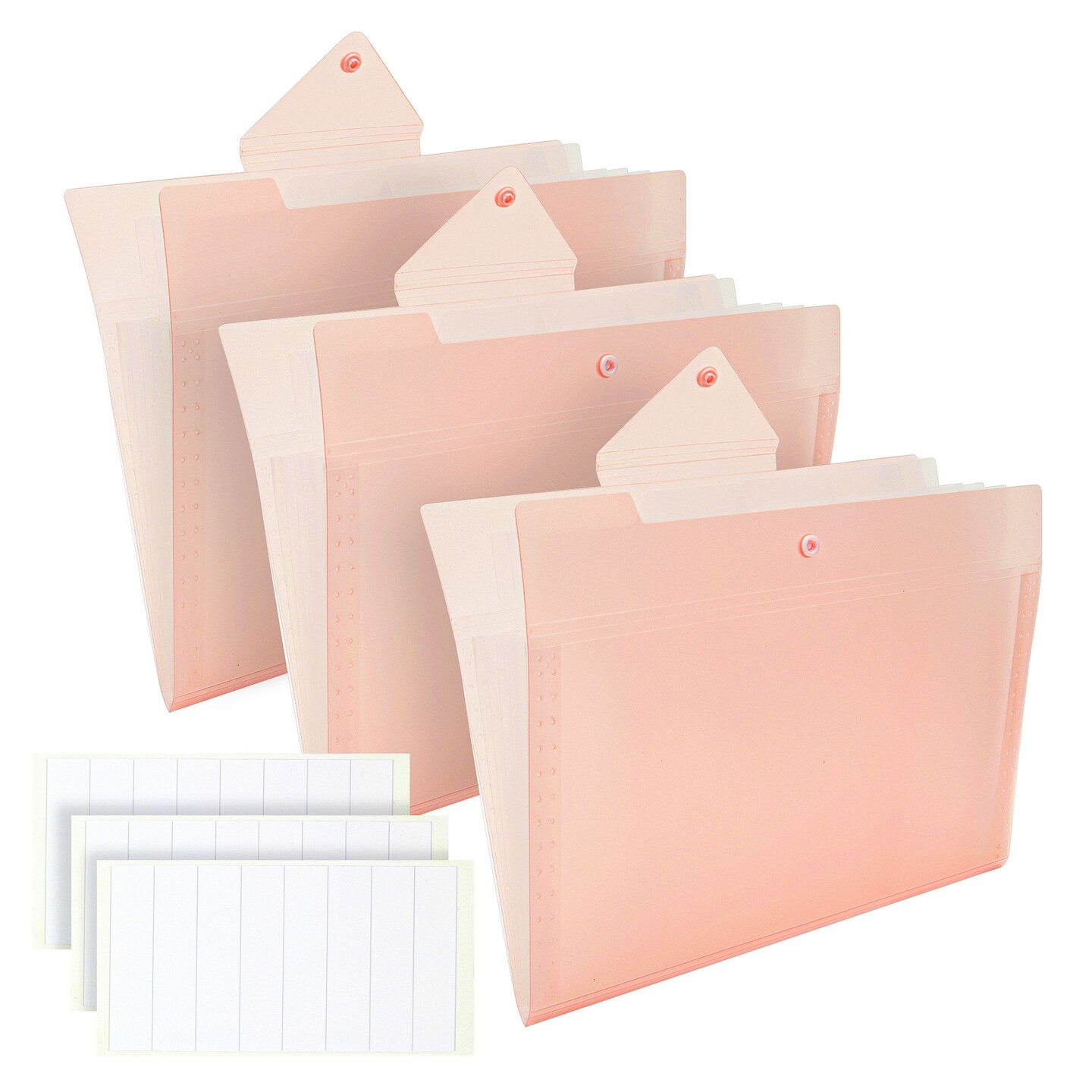 3 Pack Expanding File Folder, Pocket Document Organizer with Snap Closure and Labels (Letter Size, Pink)