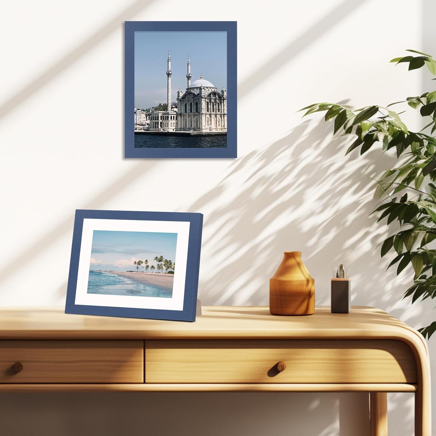 12x12 Picture Frame Set of 9, Photo Gallery Wall Frame Set, Display Pictures 8x8 with Mat or 12 x 12 Without Mat, Square Frame Picture Frames Collage Wall Decor, Blue