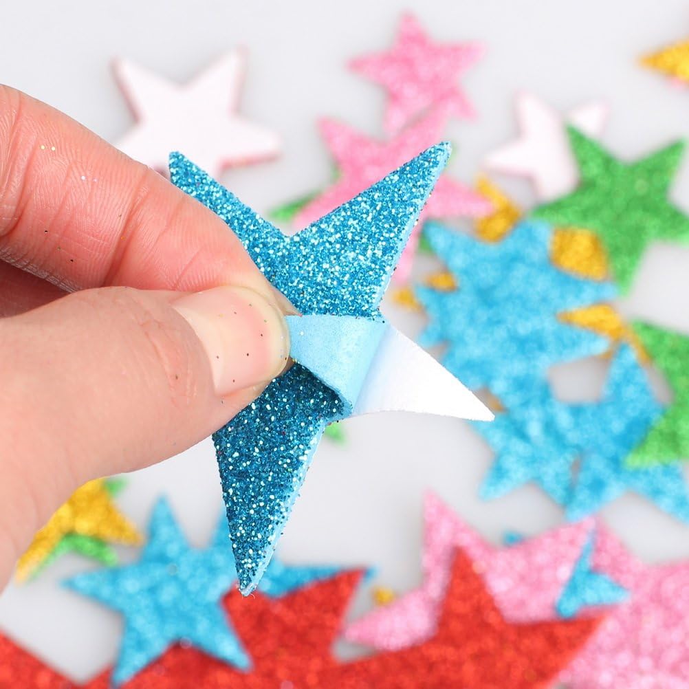 210 Pieces Colorful Glitter Foam Star Stickers, Self Adhesive Shaped Wall Stickers for Kid&#x27;s Arts Craft Supplies Home Birthday Party Decoration (4 Sizes)
