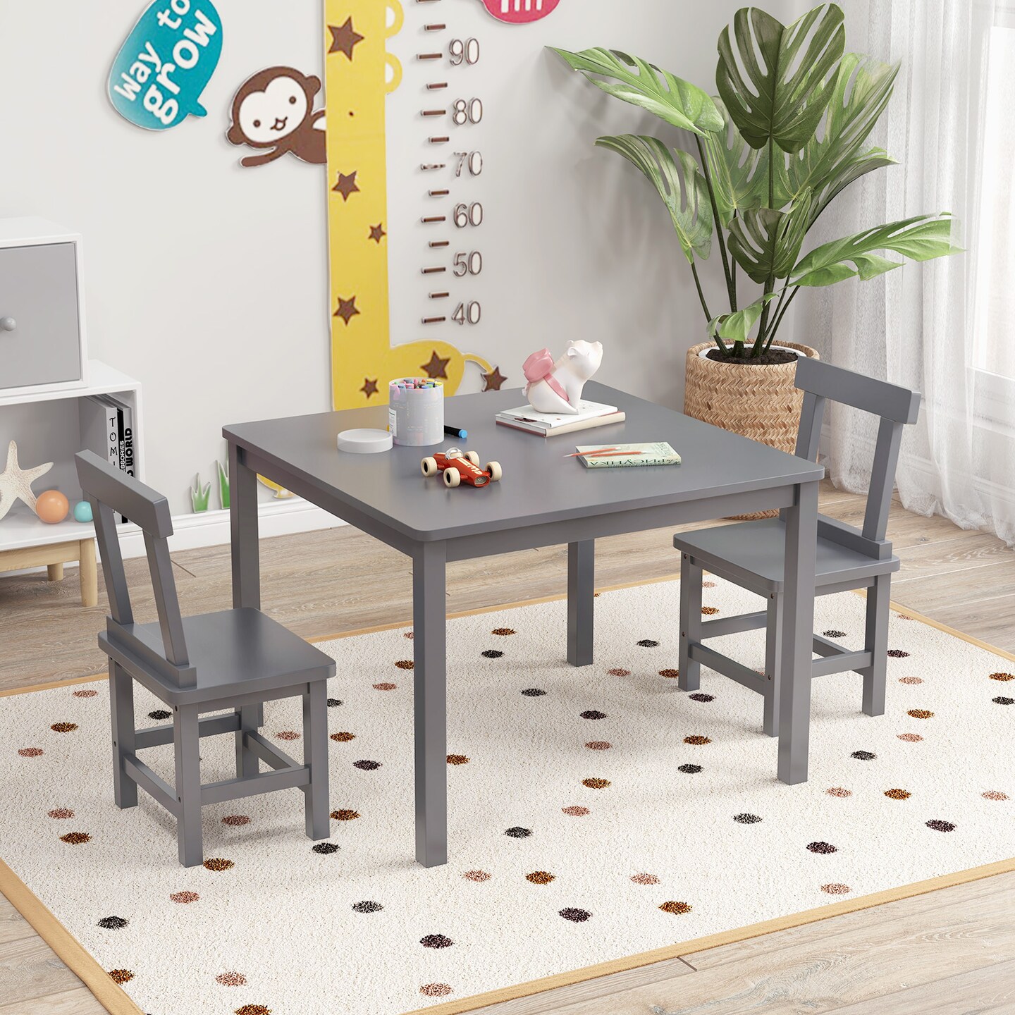 3 Pieces Wooden Children Furniture Set Including 2 Armless Chair and 1 Table