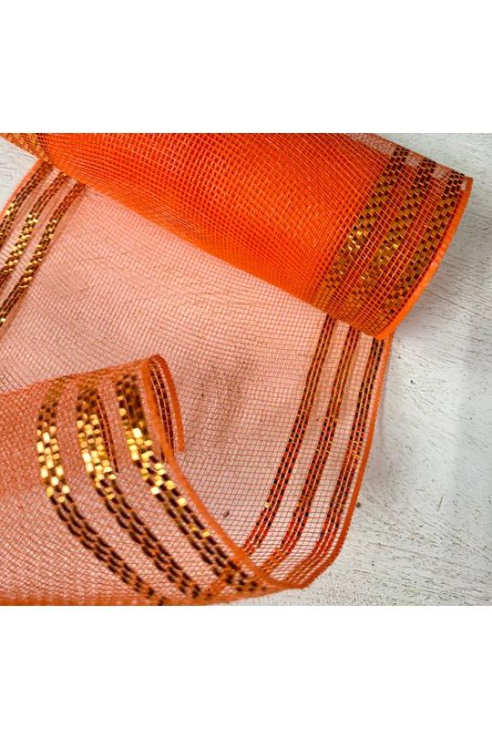 10.25&#x22; Border Stripe Mesh Ribbon: Orange (10 Yards)