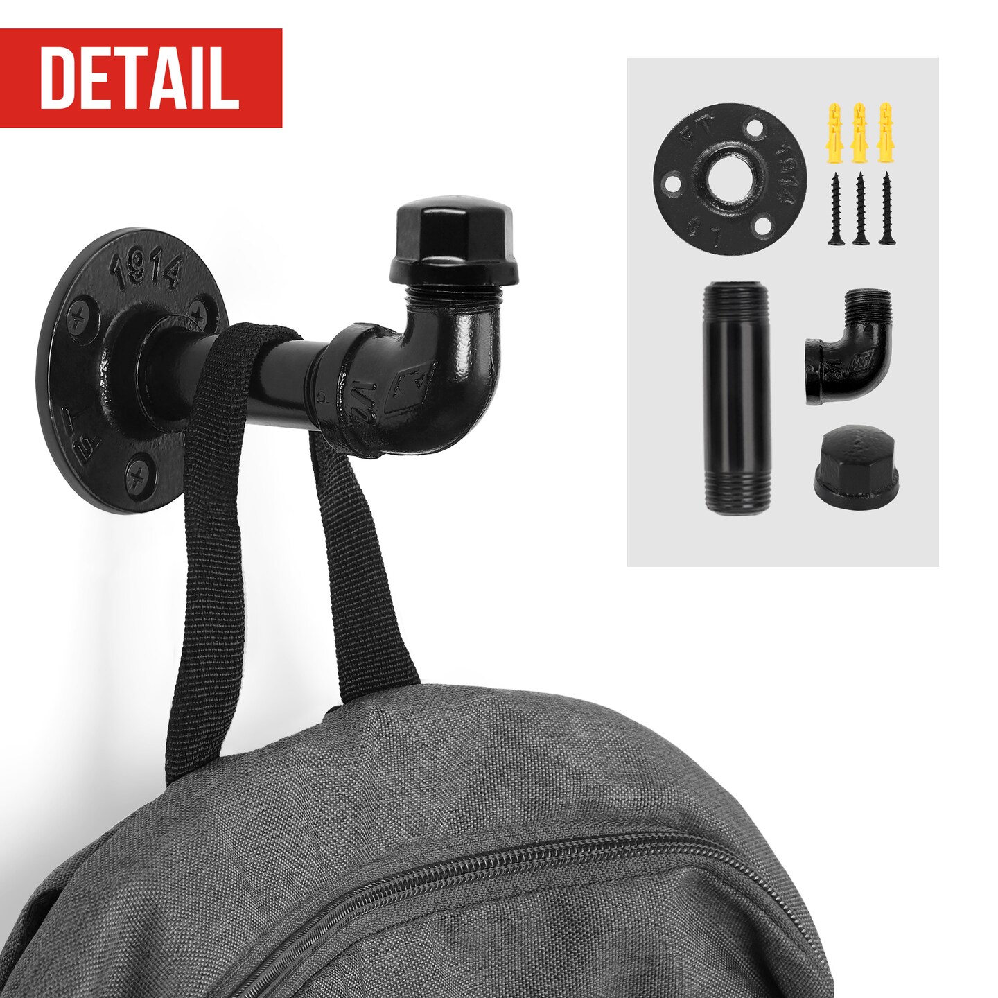 3 Pack Industrial Pipe Wall Mounted Hooks &#x2013; Heavy Duty Towel Rack, Coat &#x26; Clothes Hanger &#x2013; Rustic Home/Office Decor with Easy DIY Installation