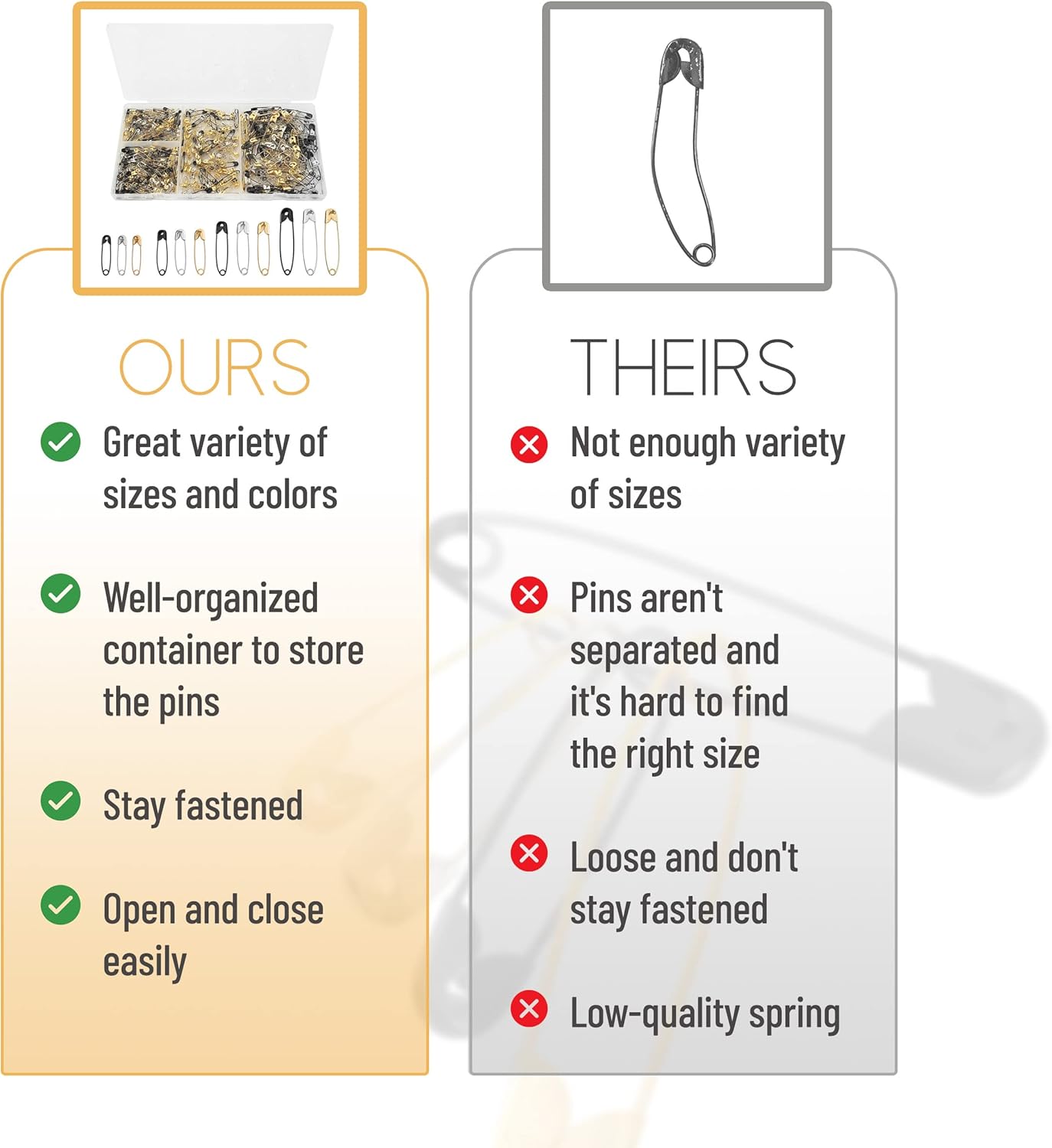 Safety Pins - 600 Pack, Small &#x26; Large Sizes, Assorted Colors, Ideal for Clothes