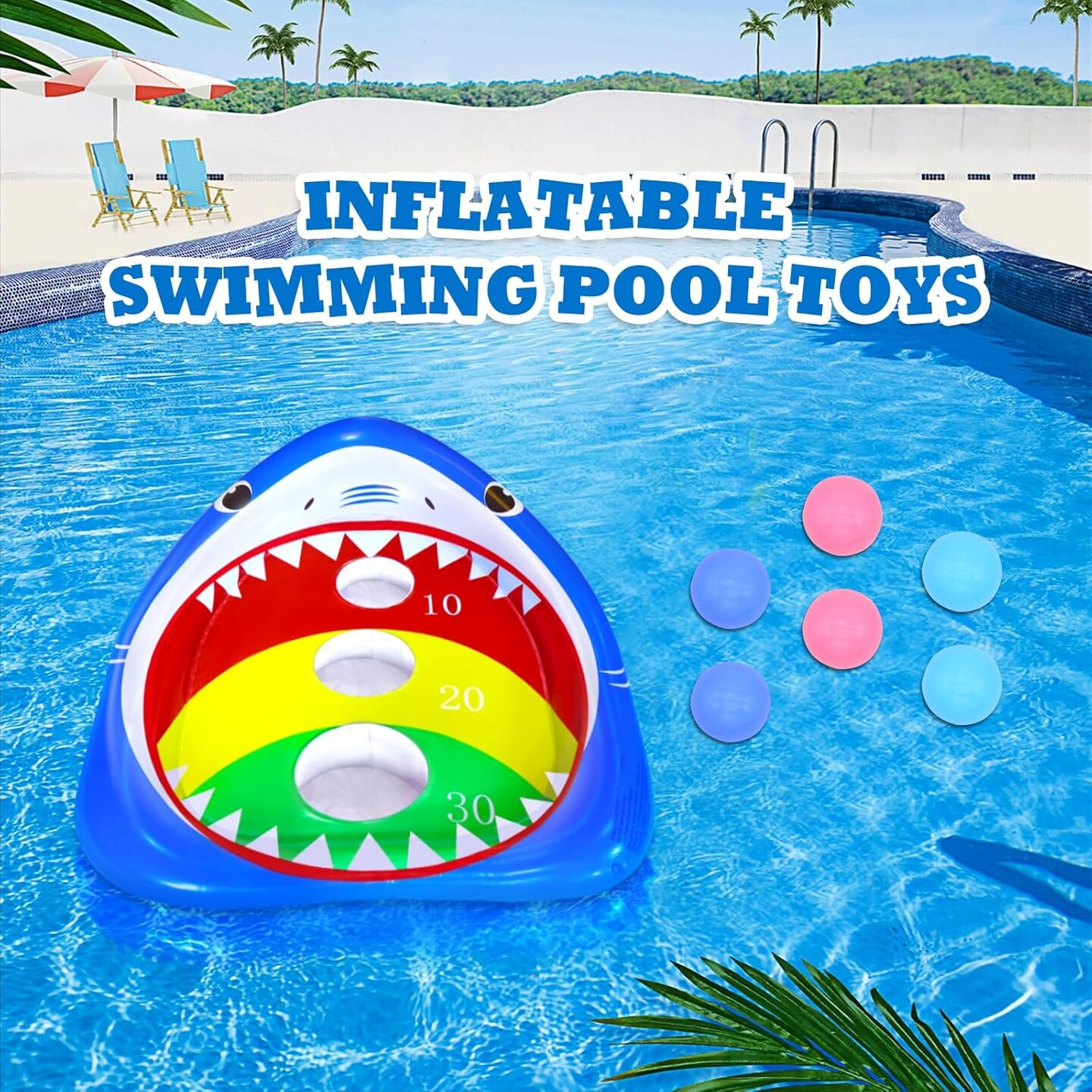 Pool Shark Cornhole Board Games Toys Set, Summer Inflatable Shark Floating Swimming Pool Ring Toss Toys for Kids Adults Family for Pool Party Water Carnival