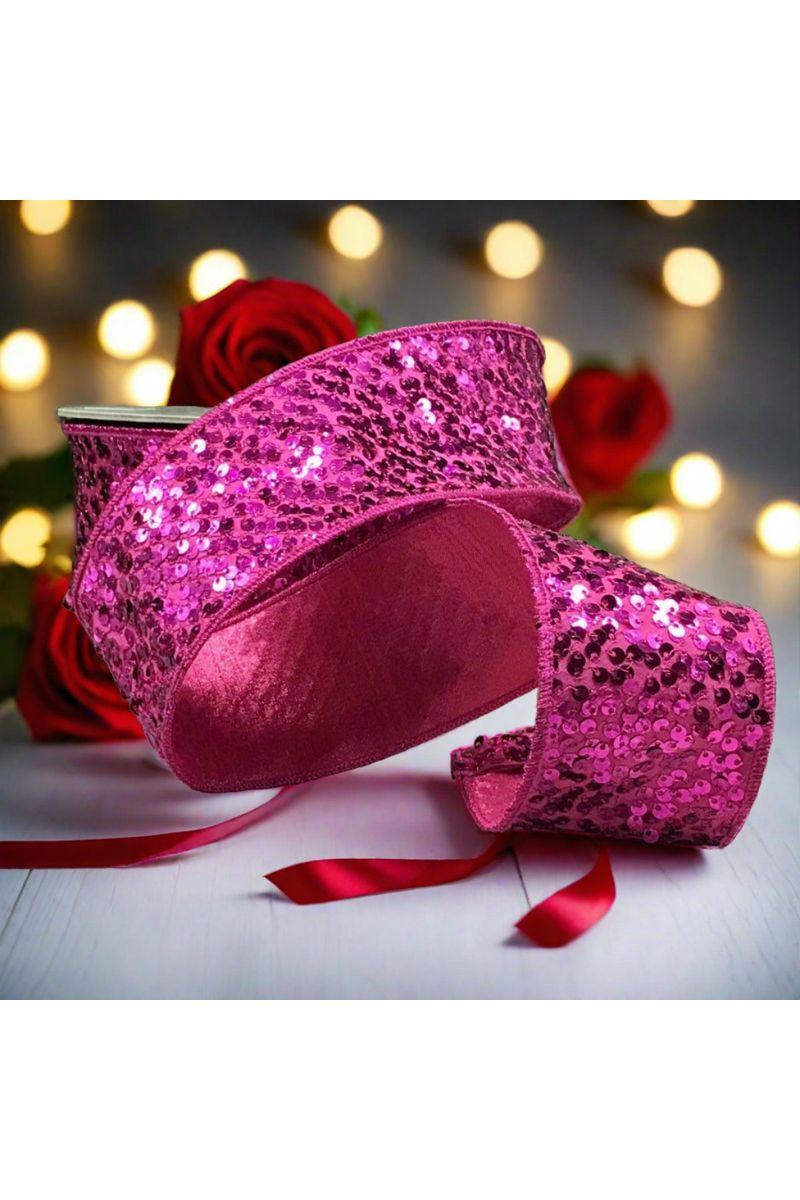 2.5&#x22; Metallic Sequin Ribbon: Hot Pink (10 Yards)