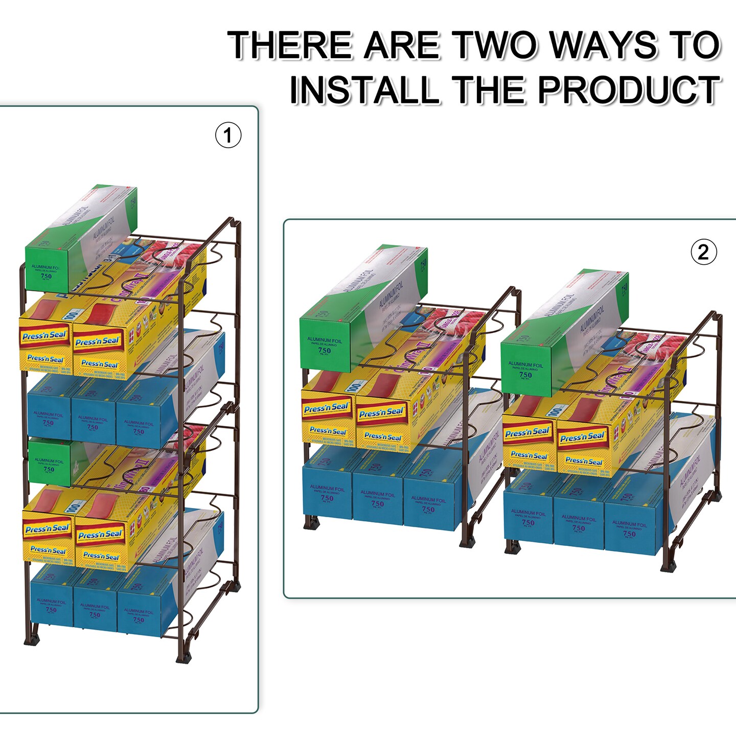 Upgraded Kitchen Wrap Organizer Rack - Non-Slip, Stackable Foil & Plastic Wrap Storage for Cabinets/Countertops - Space-Saving Design (7.7"L x 9.5"W x 9.4"H)