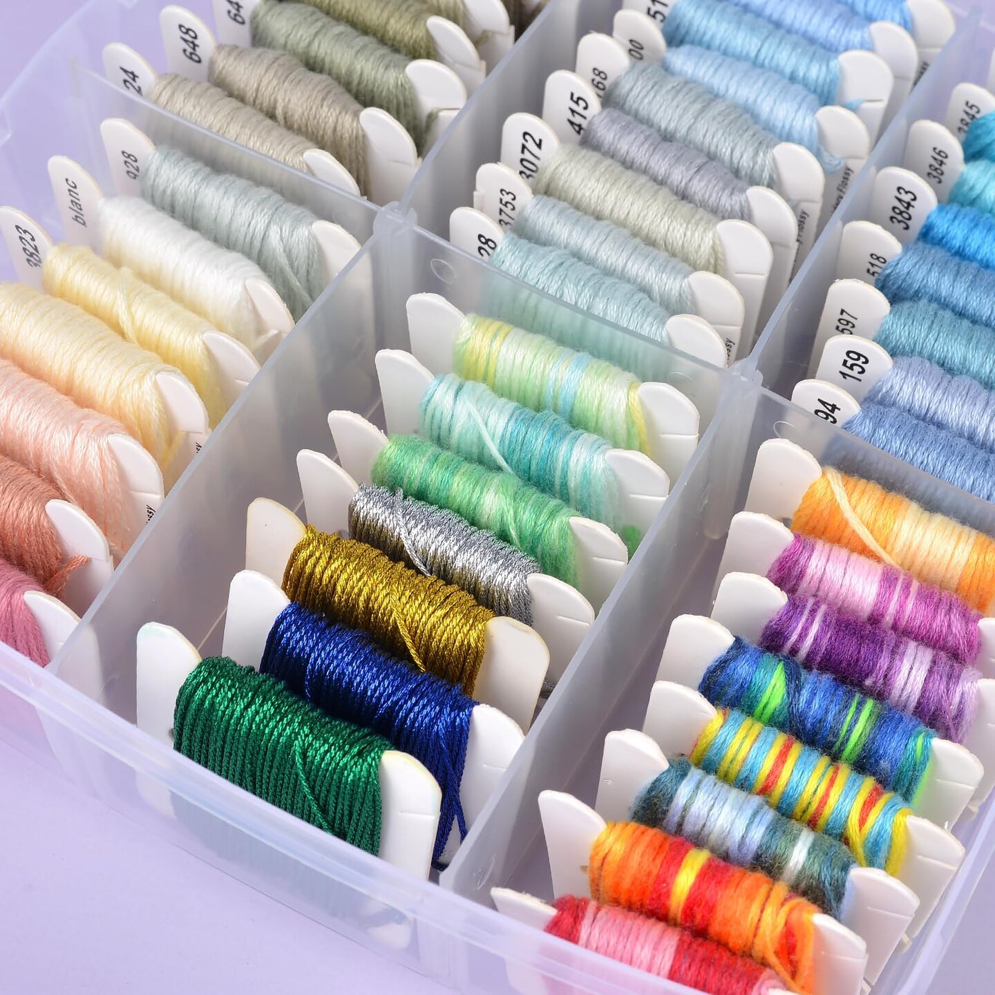 Embroidery Thread Kit Including 200 Skeins Embroidery Floss 30 Skeins White &#x26; Black Embroidery Thread Cross Stitch Tool for Friendship Bracelets Arts DIY Crafts with 4-Tier Transparent Box