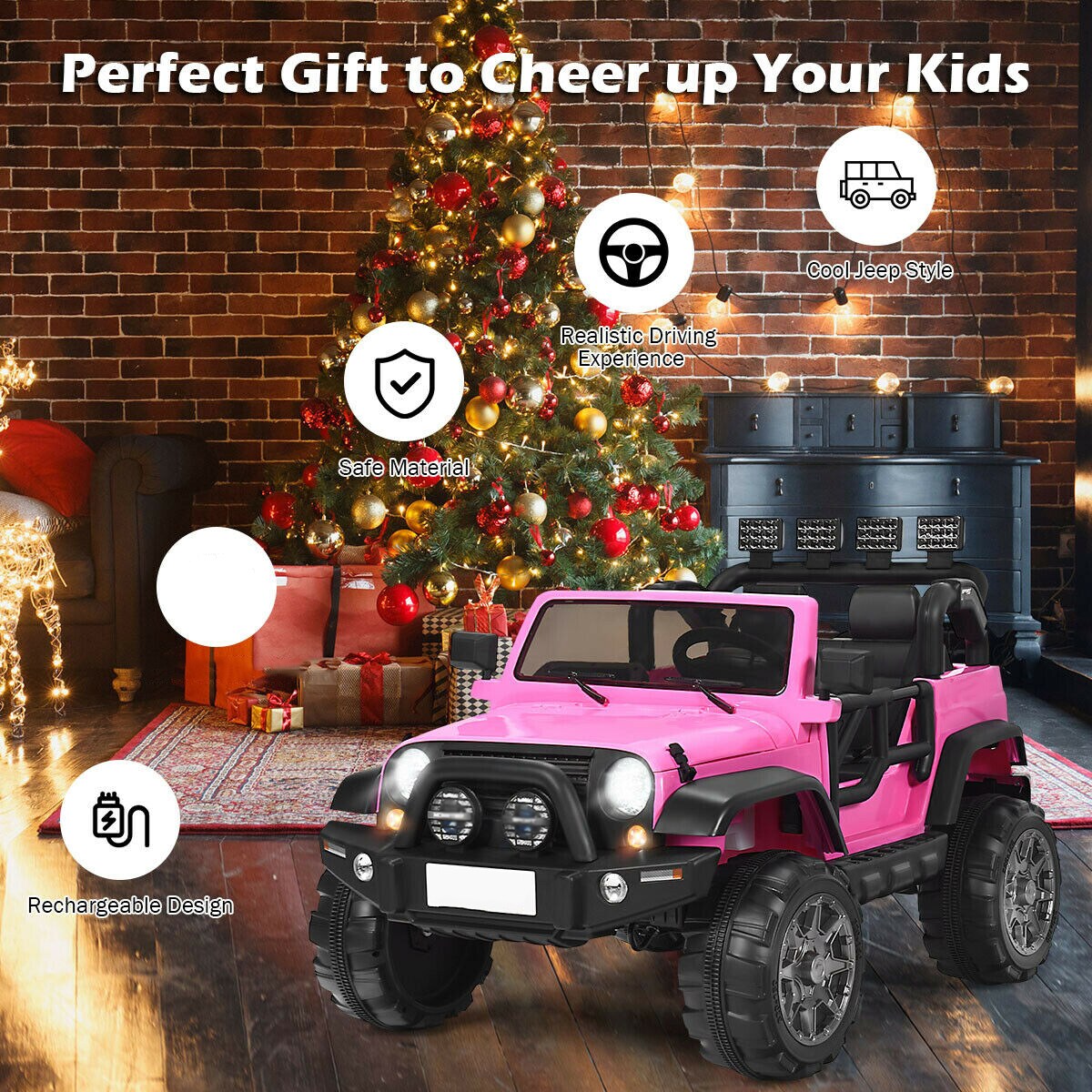 2-Seat Ride-On Car Truck with Remote Control, LED Lights, Music and Safety Features