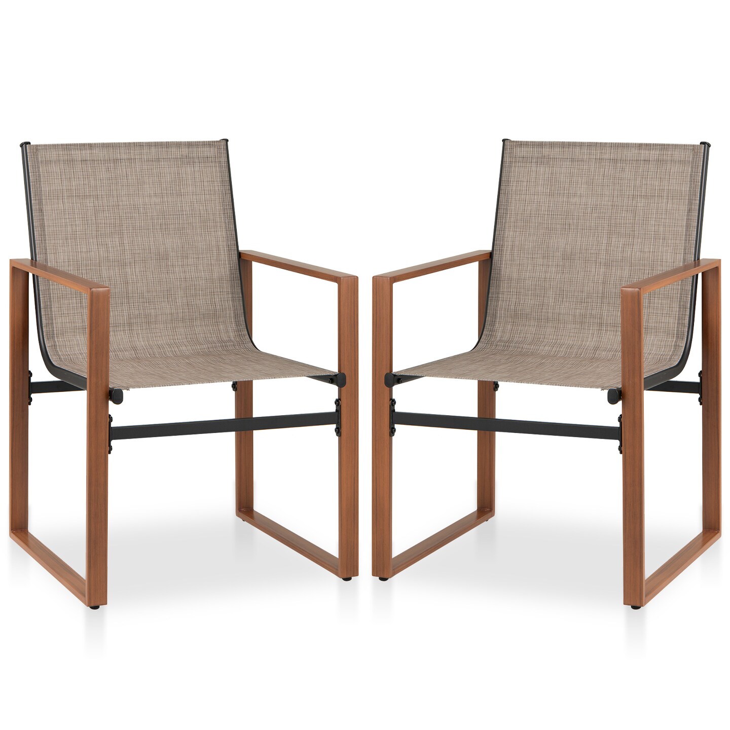 Fabric Patio Dining Chairs Set of 2 with Metal Frame, Ergonomic Design and Adjustable Foot Pads