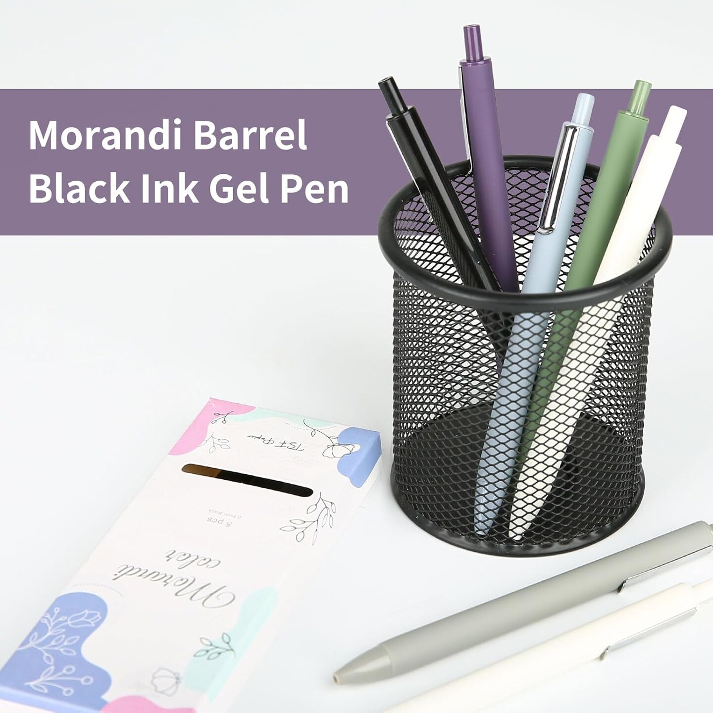 5 Pack Cute Gel Pens Retractable Quick Dry Gel Ink Pen Fine Point 0.5mm Black Ink Rolling Ball Gel Pens Smooth Writing Aesthetic Pens (5pcs - red, blue, purple, green, gray)
