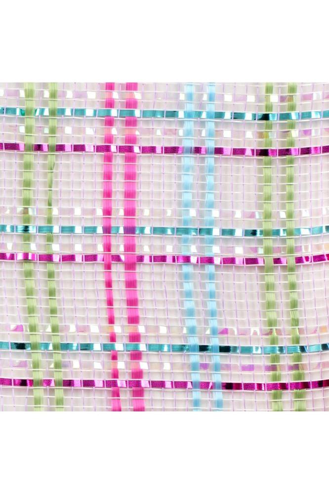 10&#x22; Vertical Foil Plaid Mesh Ribbon: Lavender/Pink/Turquoise/Lime