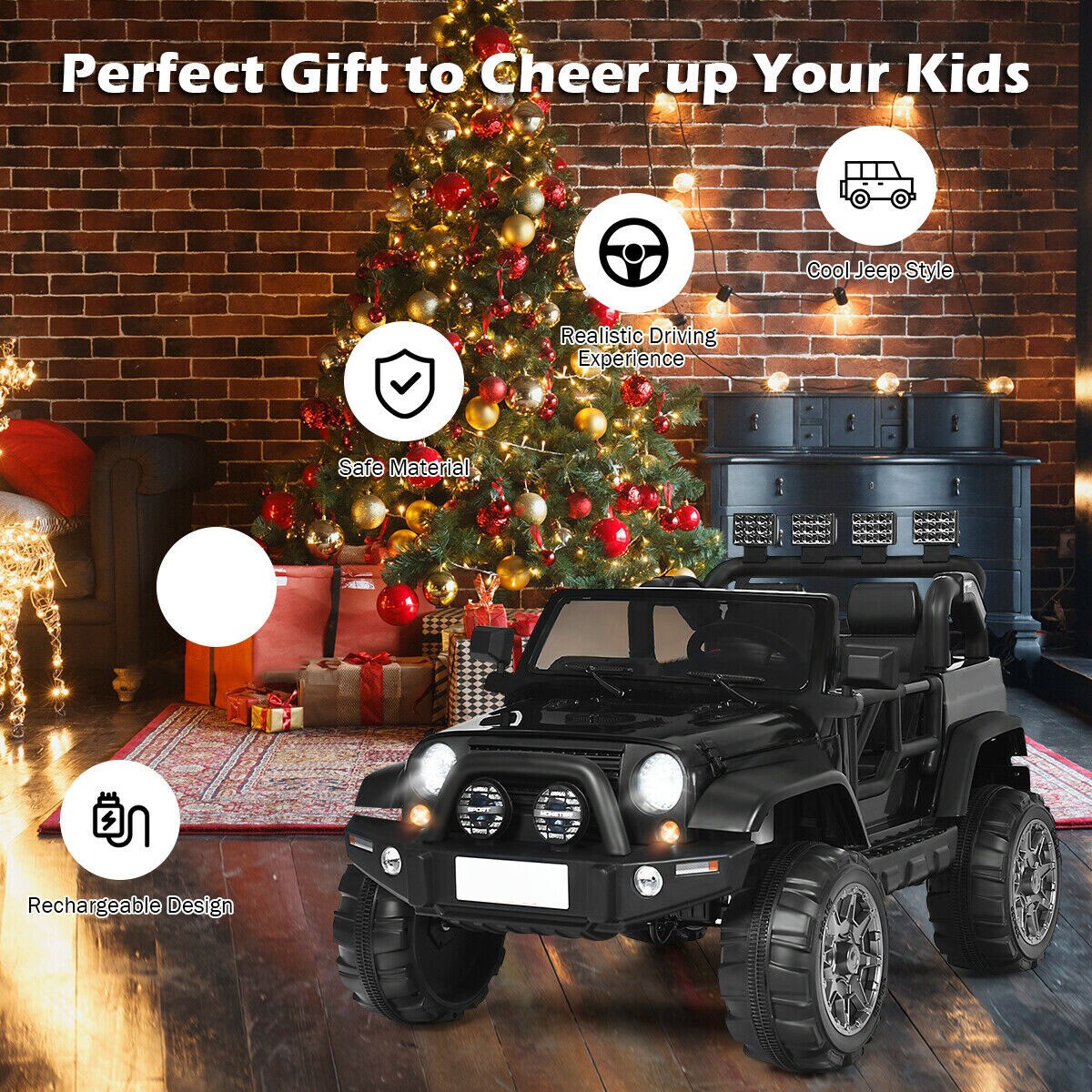 2-Seat Ride-On Car Truck with Remote Control, LED Lights, Music and Safety Features