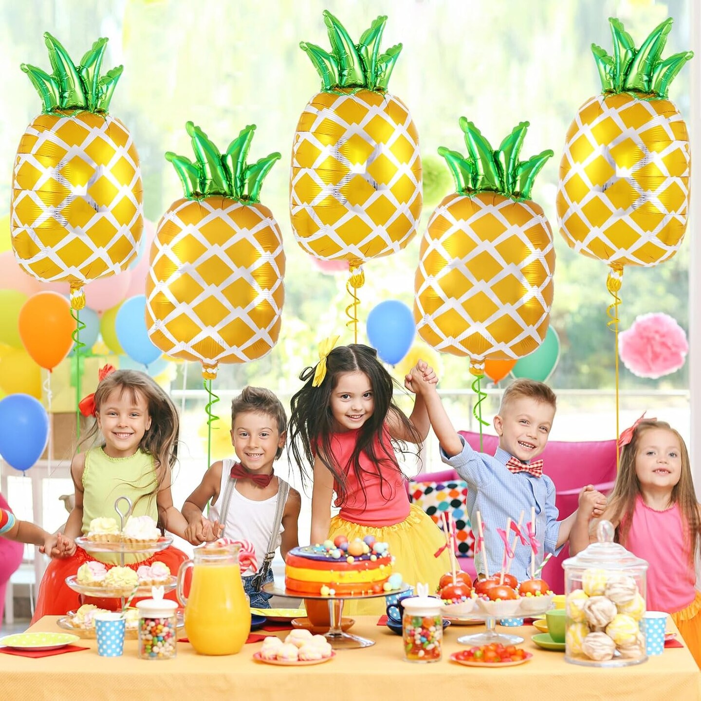 Pineapple Balloons, 6 Pcs Cute Pineapple Foil Balloons, Large Fruit Mylar Balloons