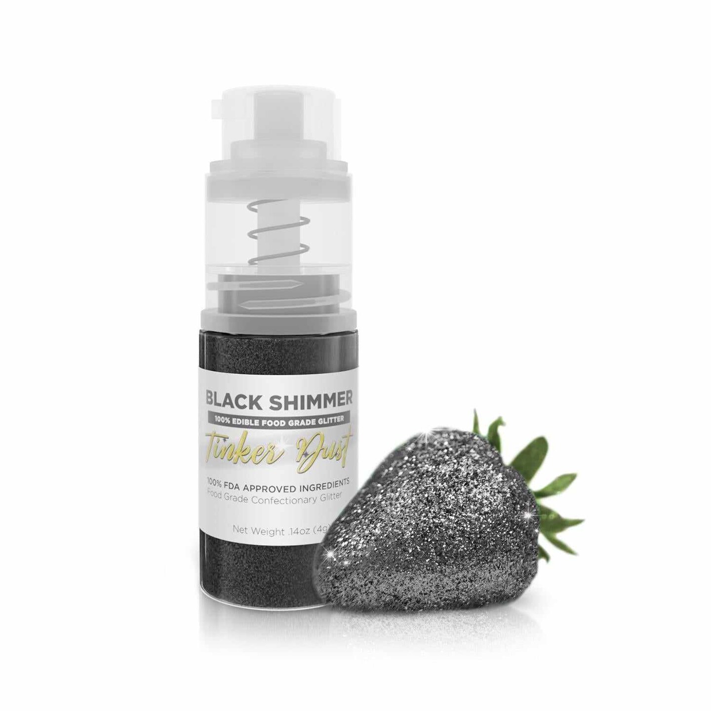 Bakell - Black Shimmer Tinker Dust Edible Glitter (4g, 1x Spray Pump) for Food, Desserts, and Beverages!