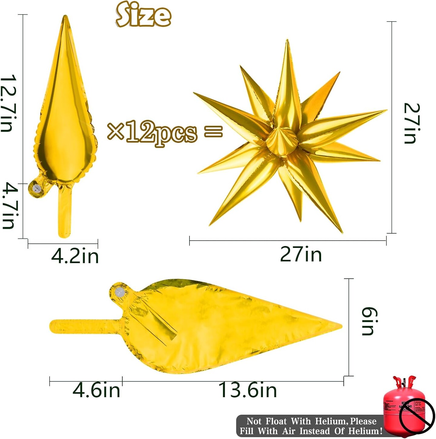 60 PCS Gold Star Balloons, 12 Point Spike Explosion Star Foil Balloons for Birthday, Wedding, Graduation Decorations Anniversary Backdrop (Gold)
