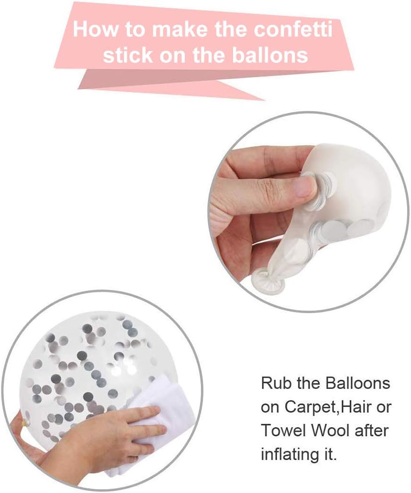 White Silver Confetti Latex Balloons, 50 Pack 12inch Silver Metallic Chrome Party Balloon Set with Silver Ribbon for Wedding Birthday Baby Shower Decorations