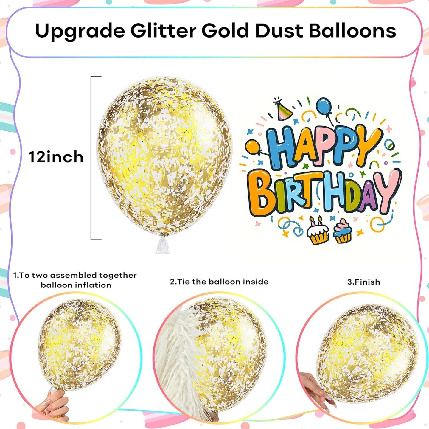 Pastel Balloons, 65 PCS Pastel Color Balloons, Macaron Balloons mit Glitter Gold Confetti Balloons for Easter Balloon Arch, Colorful Biodegradable Balloons for Rainbow Girls Birthday Party Decoration